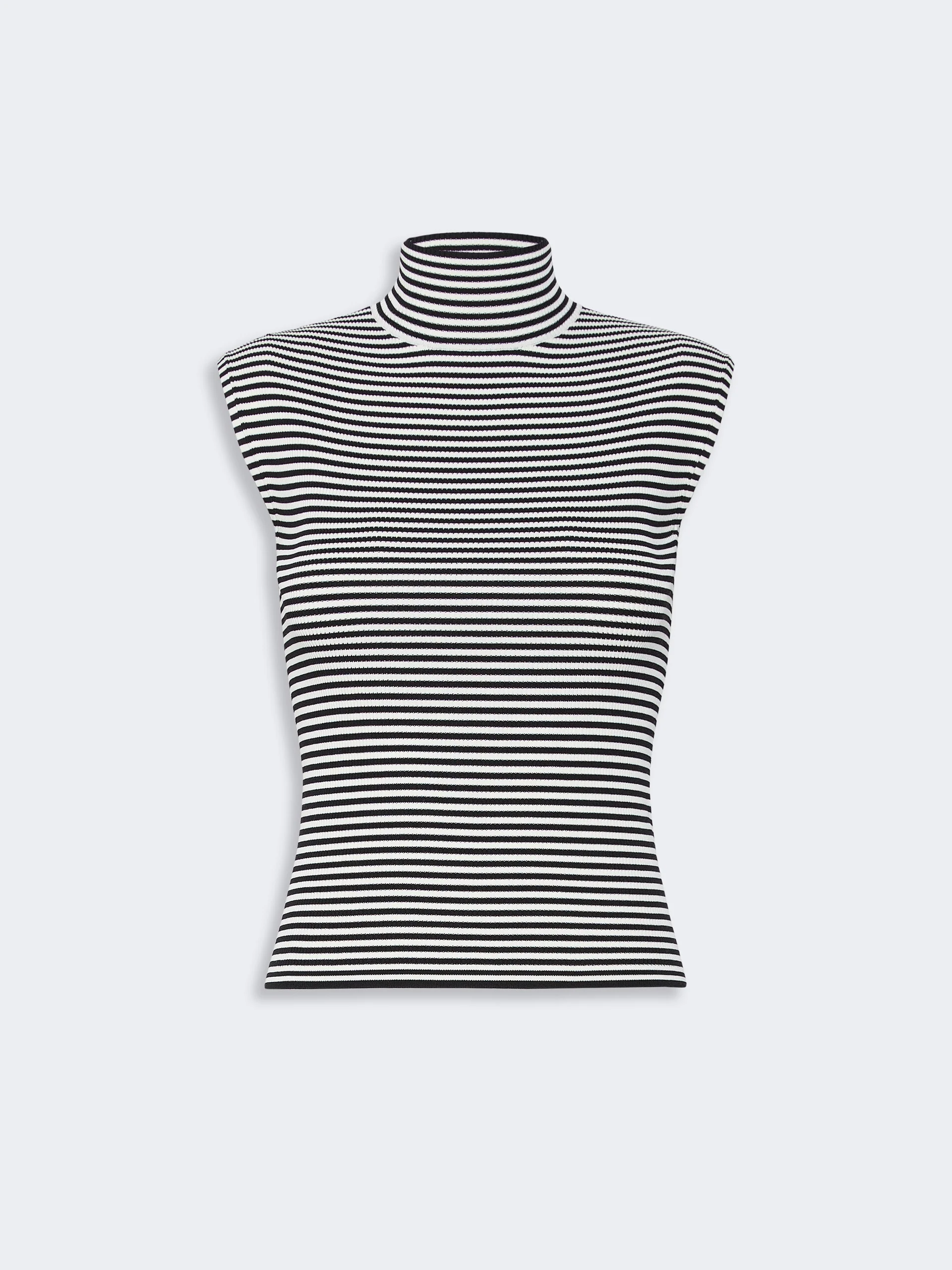 PEPATO Sleeveless viscose crepe polo-neck sweater - BLACK WHITE - 1