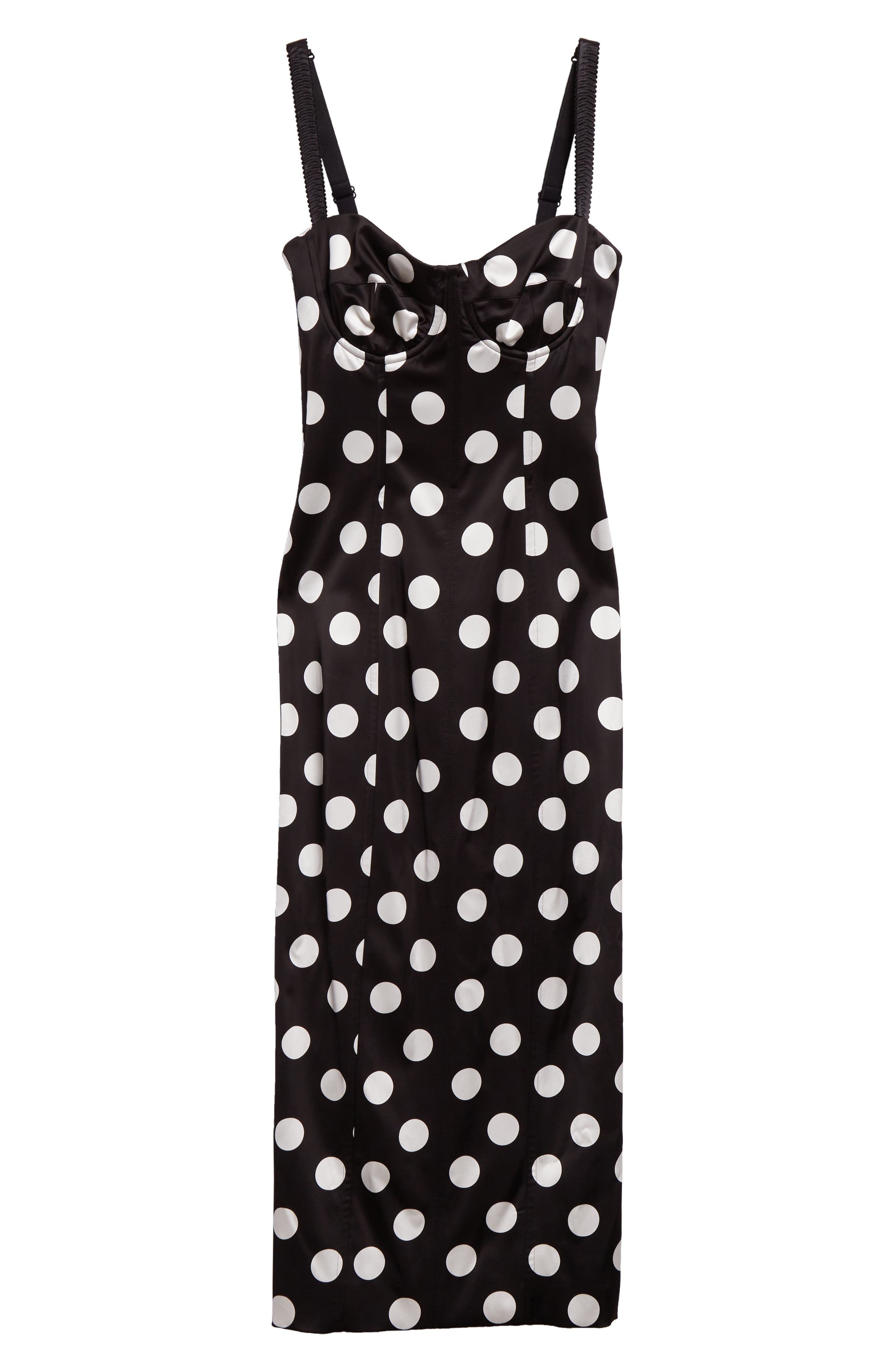 Polka Dot Ruched Satin Sheath Dress in Hnl2Wpois Bco Fdo. nero - 6