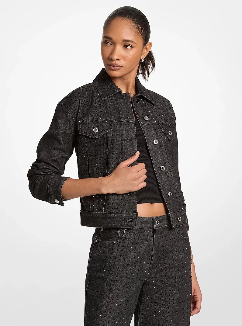 Studded Stretch Denim Jacket - 1