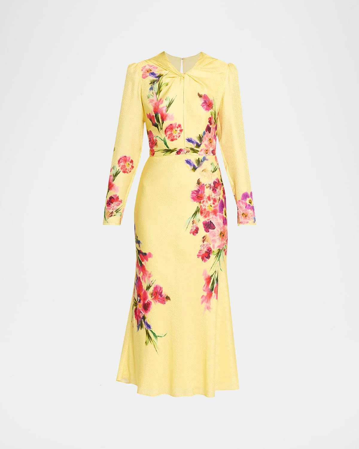Claudia Floral Silk Long-Sleeve Fluted Midi Dress - 1
