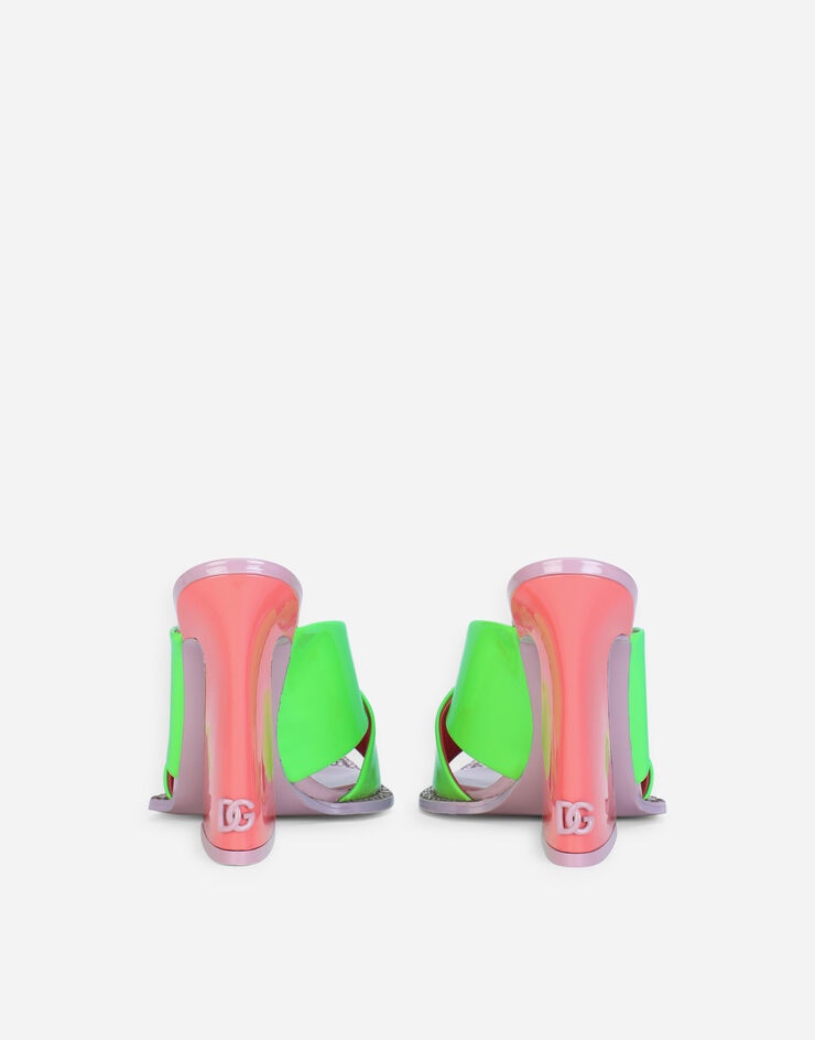 Neon patent leather mules with geometric heel - 3