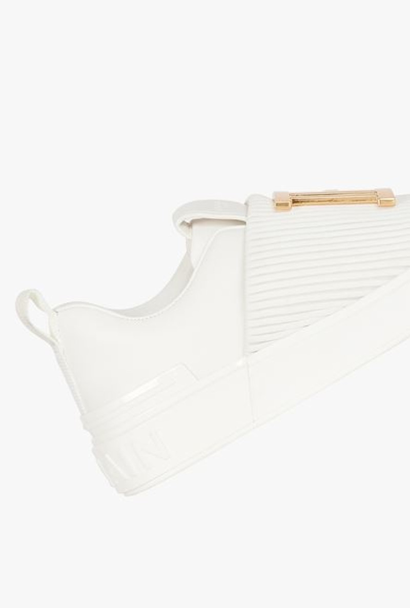 White leather B-Court sneakers with golden Balmain monogram 6