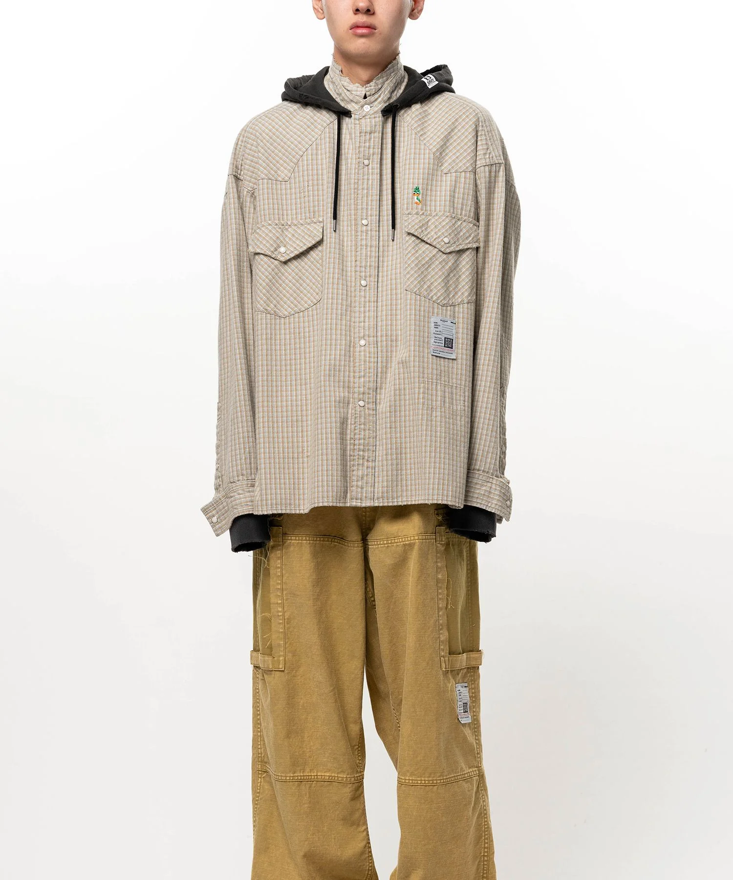 Hoodie Combine Checkered Shirt - 1