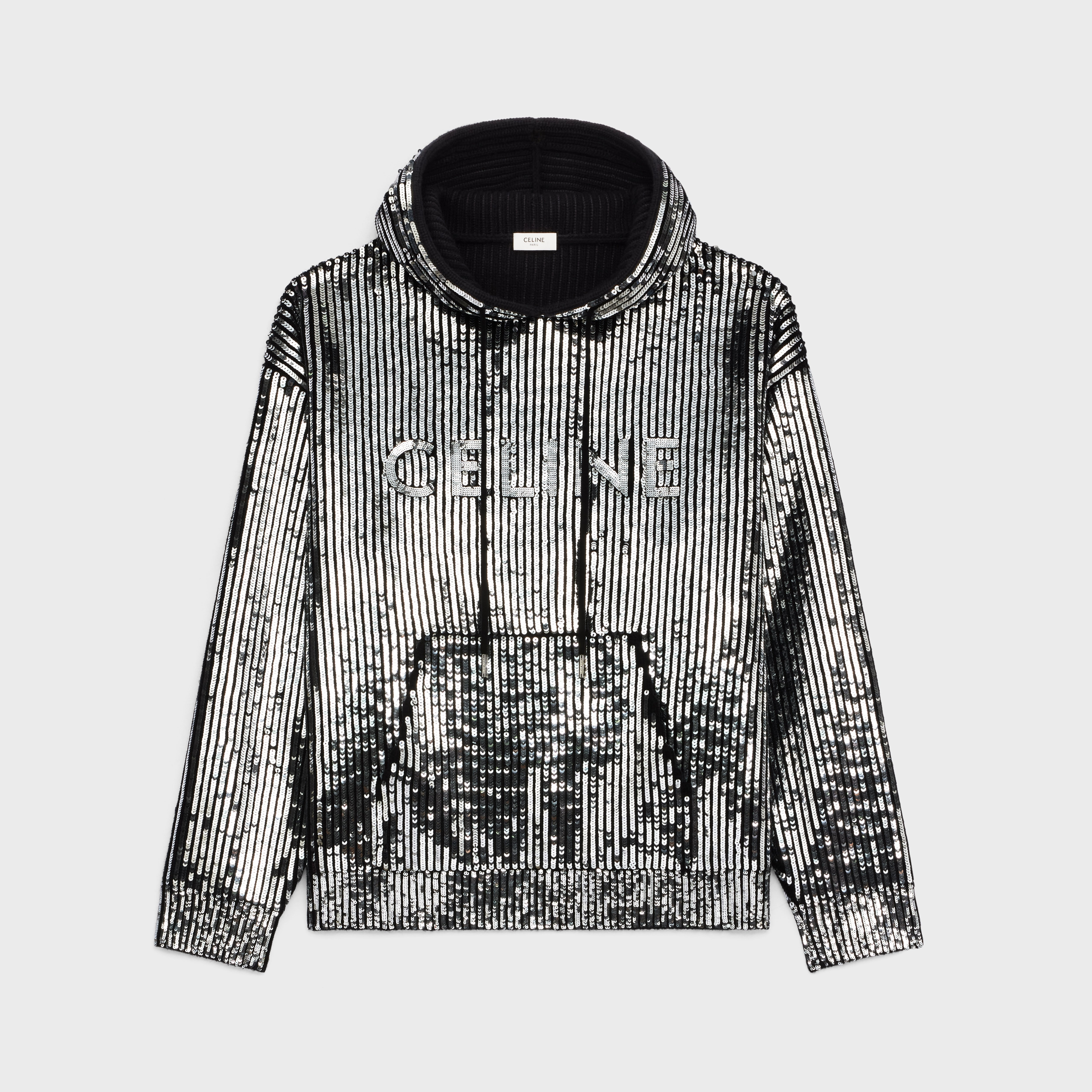 CELINE EMBROIDERED HOODED SWEATER IN RIBBED WOOL - 1
