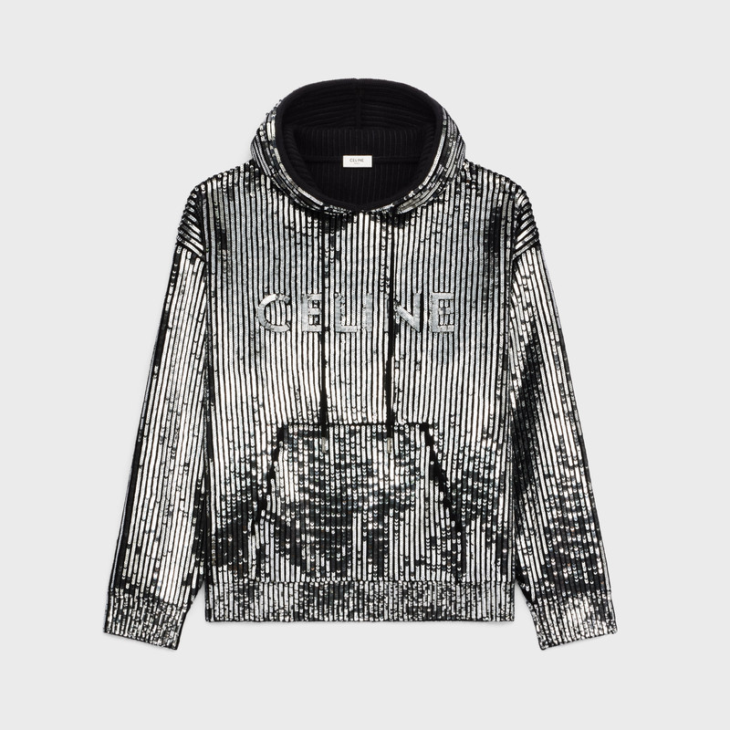 CELINE EMBROIDERED HOODED SWEATER IN RIBBED WOOL 1