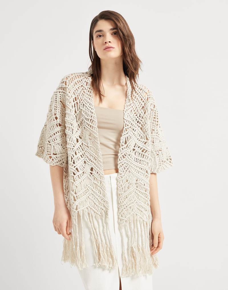 Handmade Dazzling Macramé OPERA cardigan in silk and linen - 1