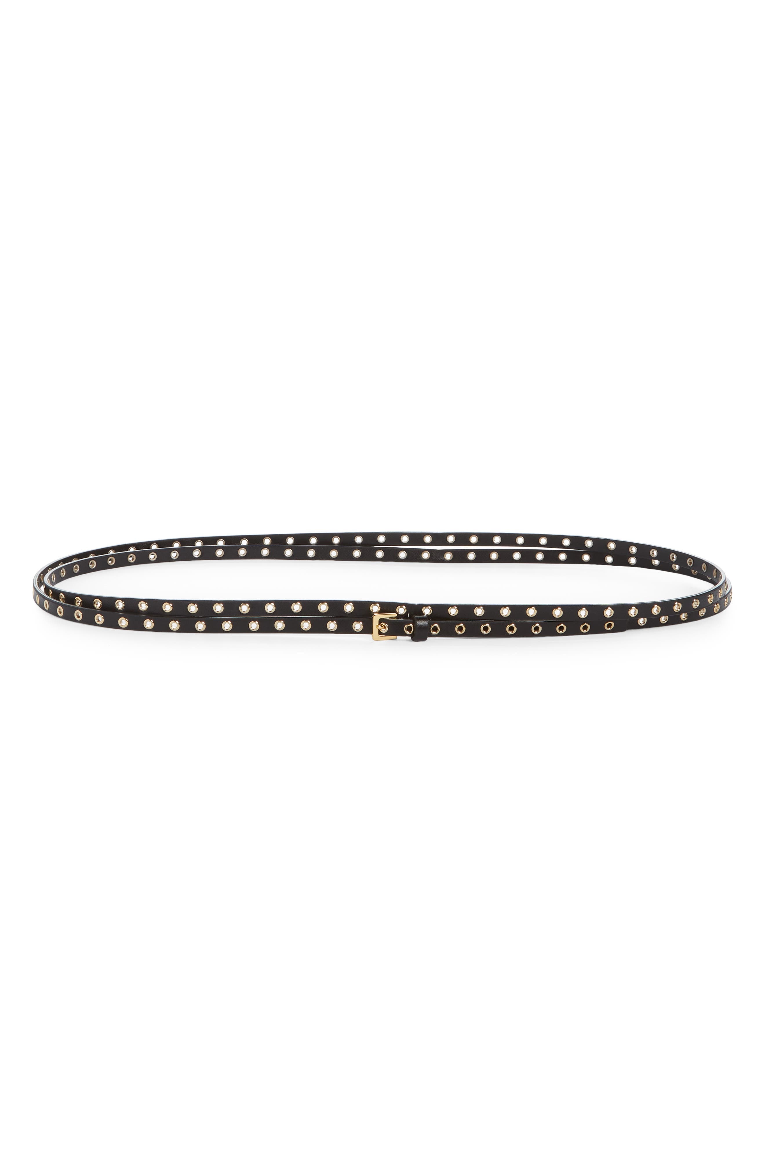 Mini Grommet Skinny Leather Wrap Belt - 1