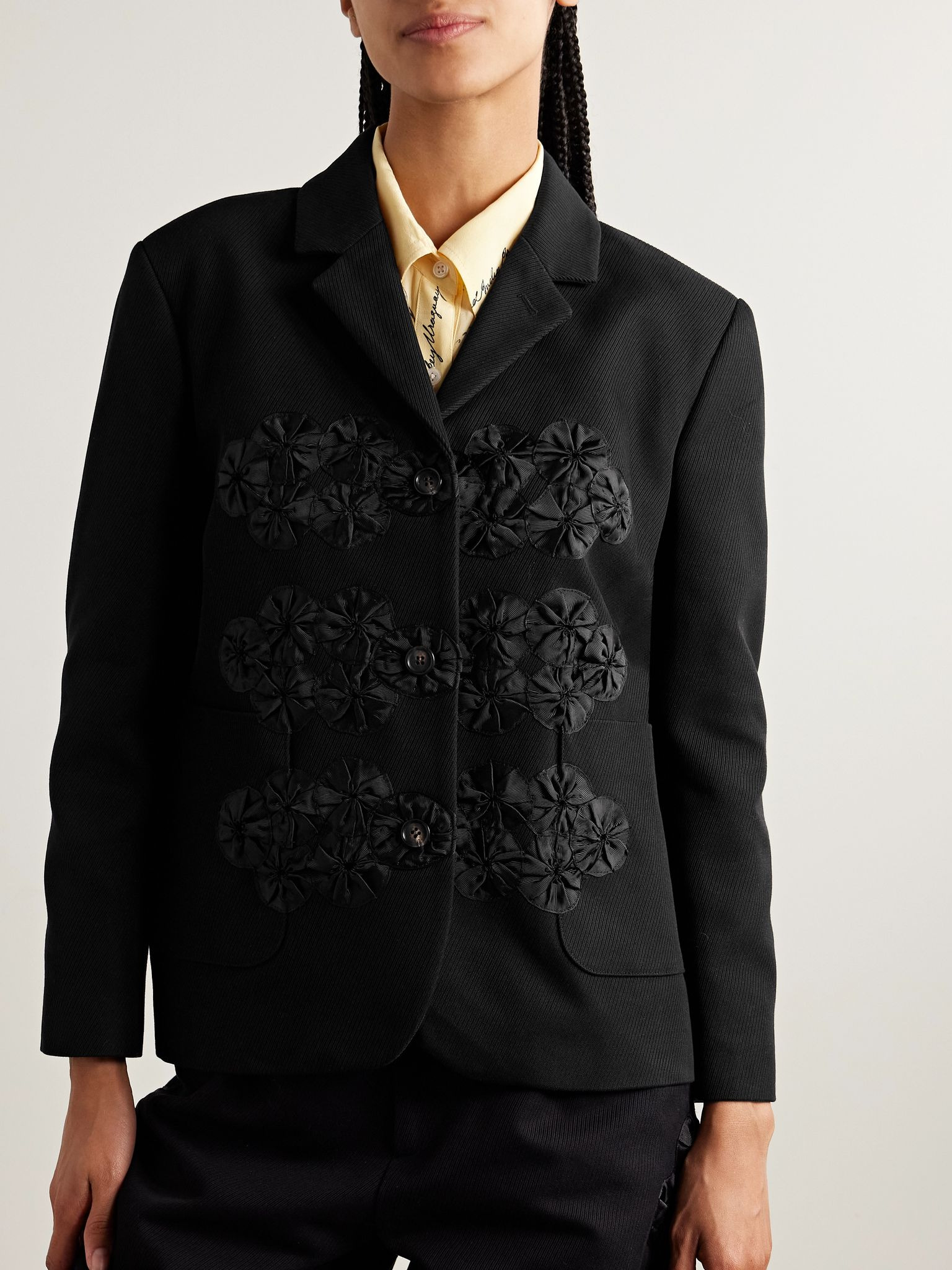 Ribbon Garland grosgrain-trimmed cotton-twill jacket Black - 3