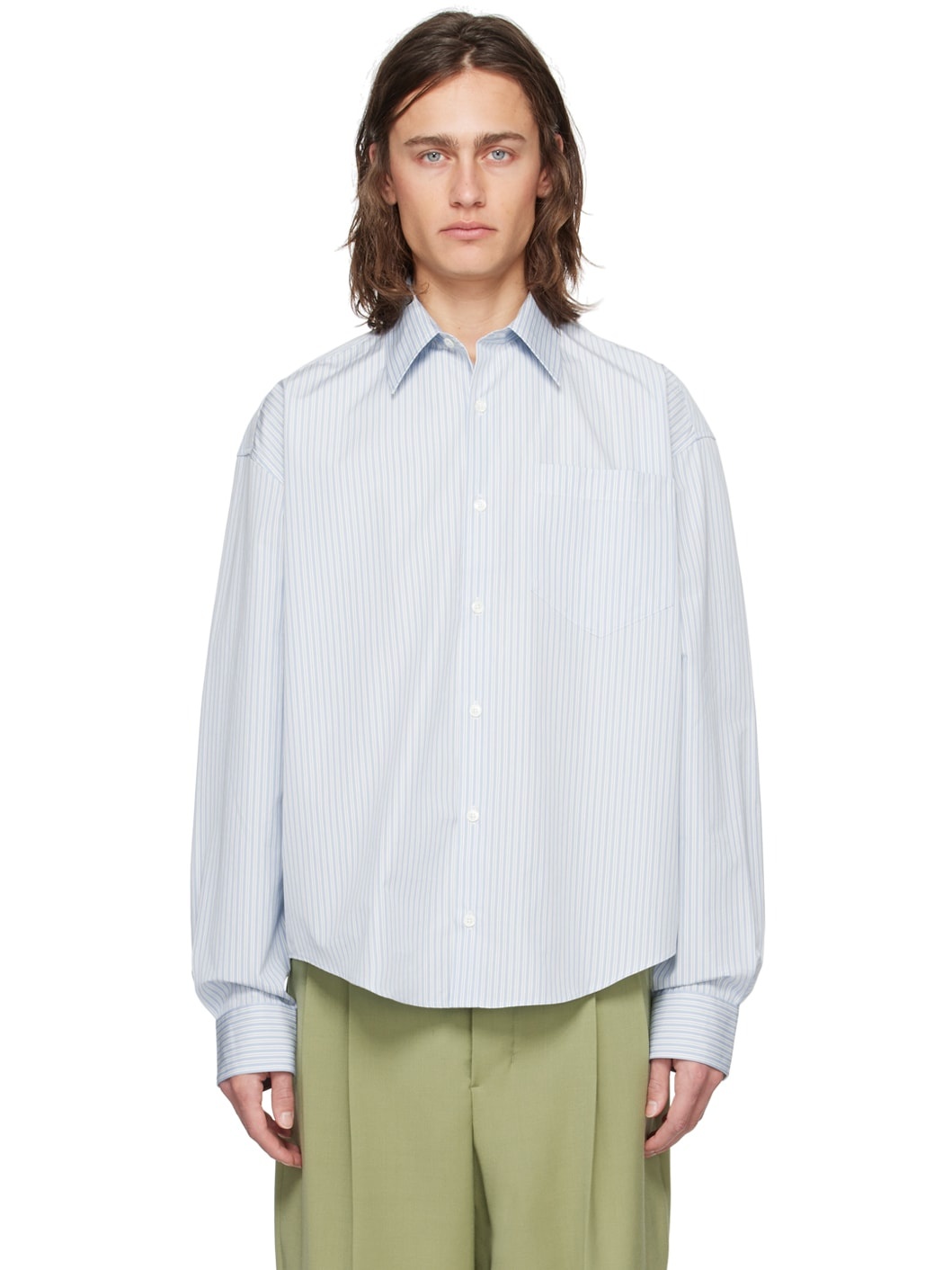 Blue & White Boxy Fit Shirt - 1