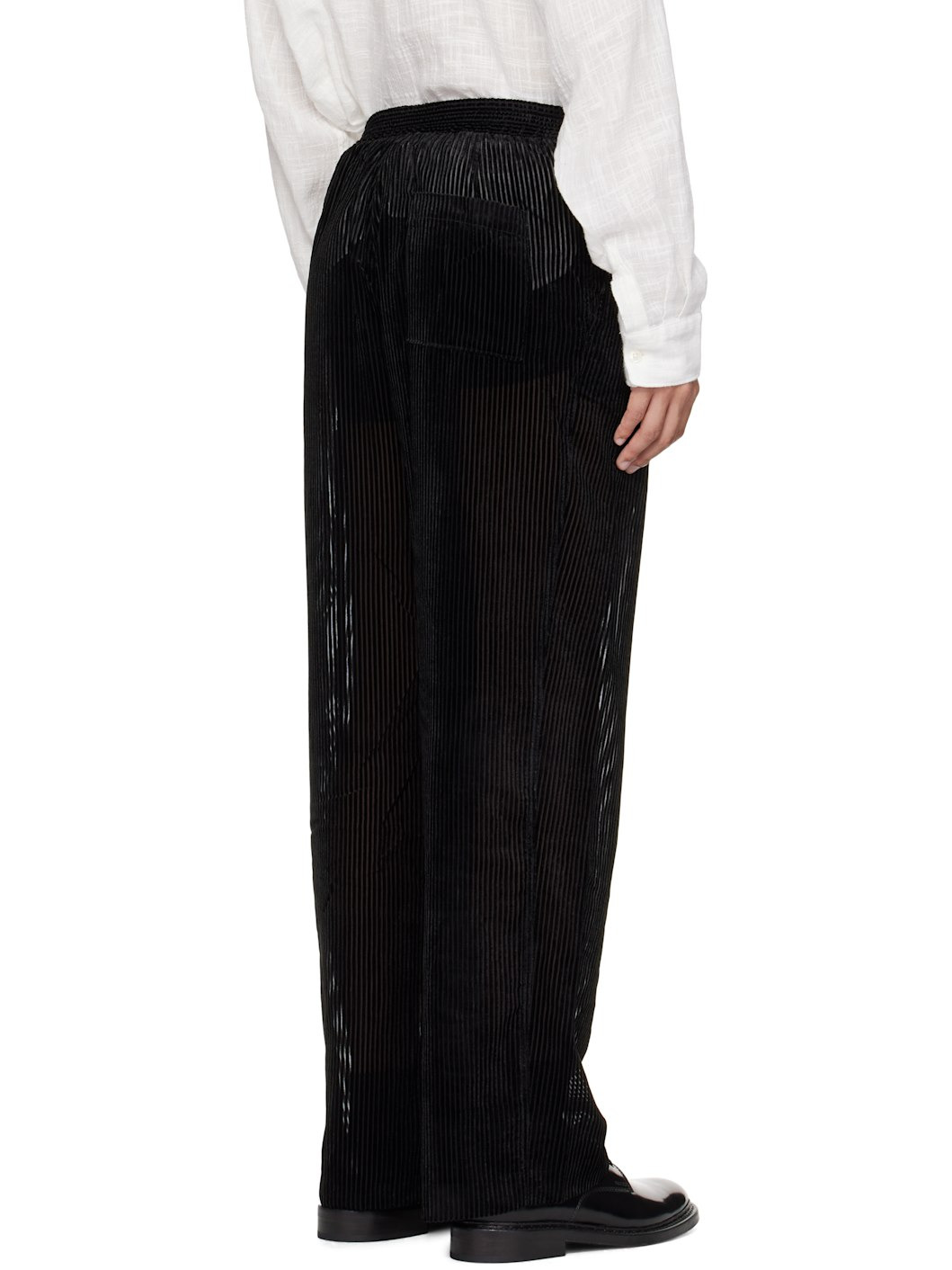 Black Devored Stripes Large Pleats Trousers - 3