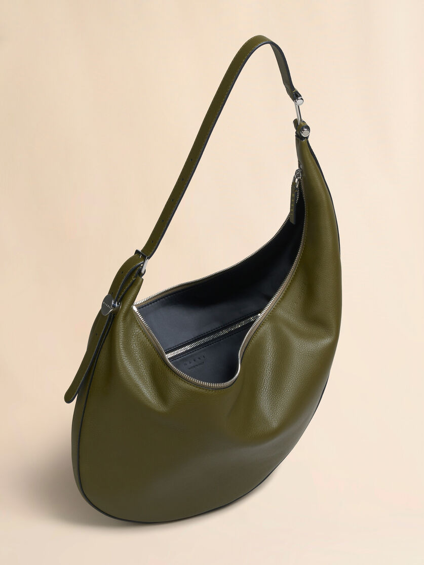 DEEP GREEN LEATHER DOT SMALL HOBO BAG - 4