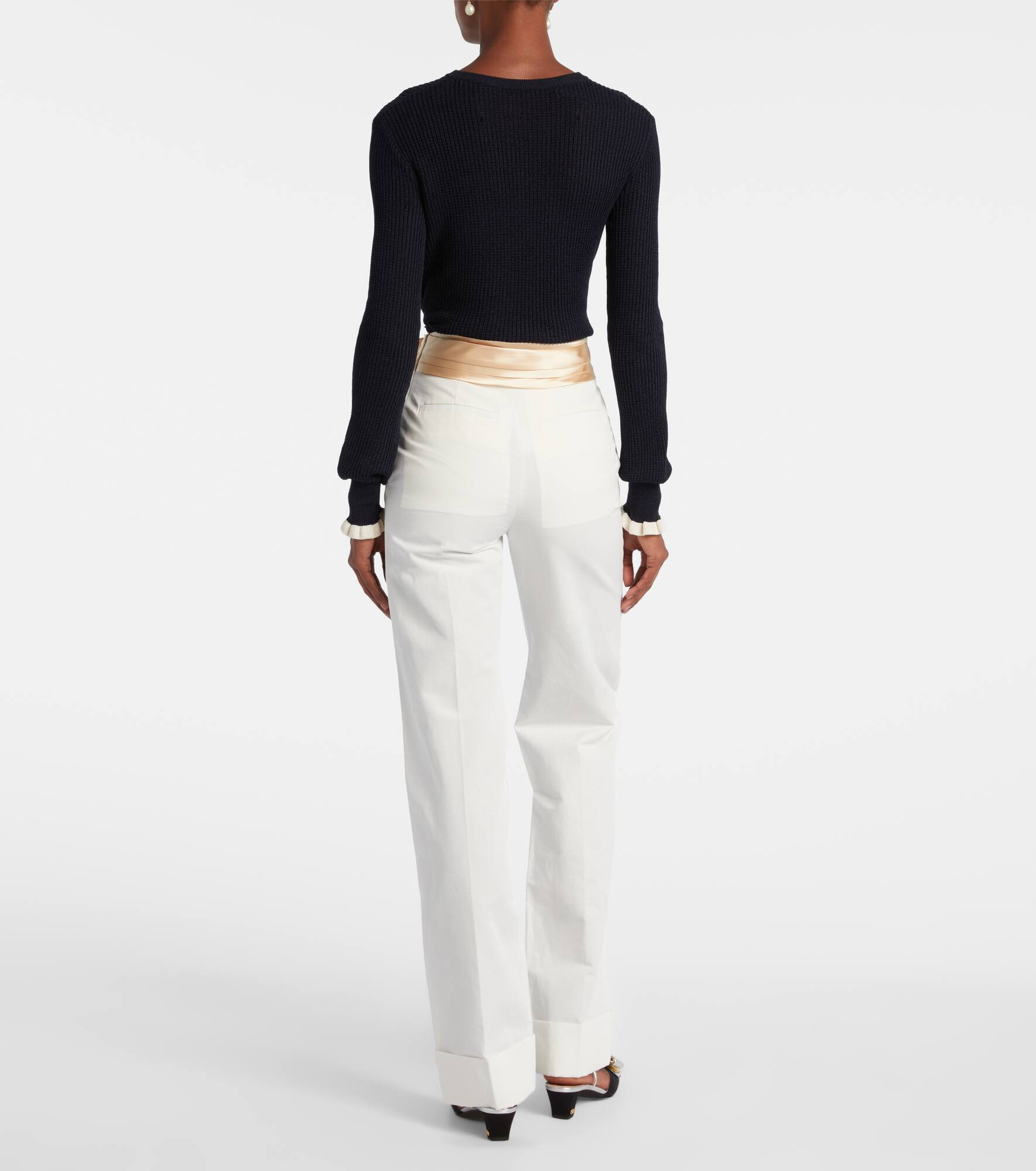 High-rise cotton and linen straight pants - 3