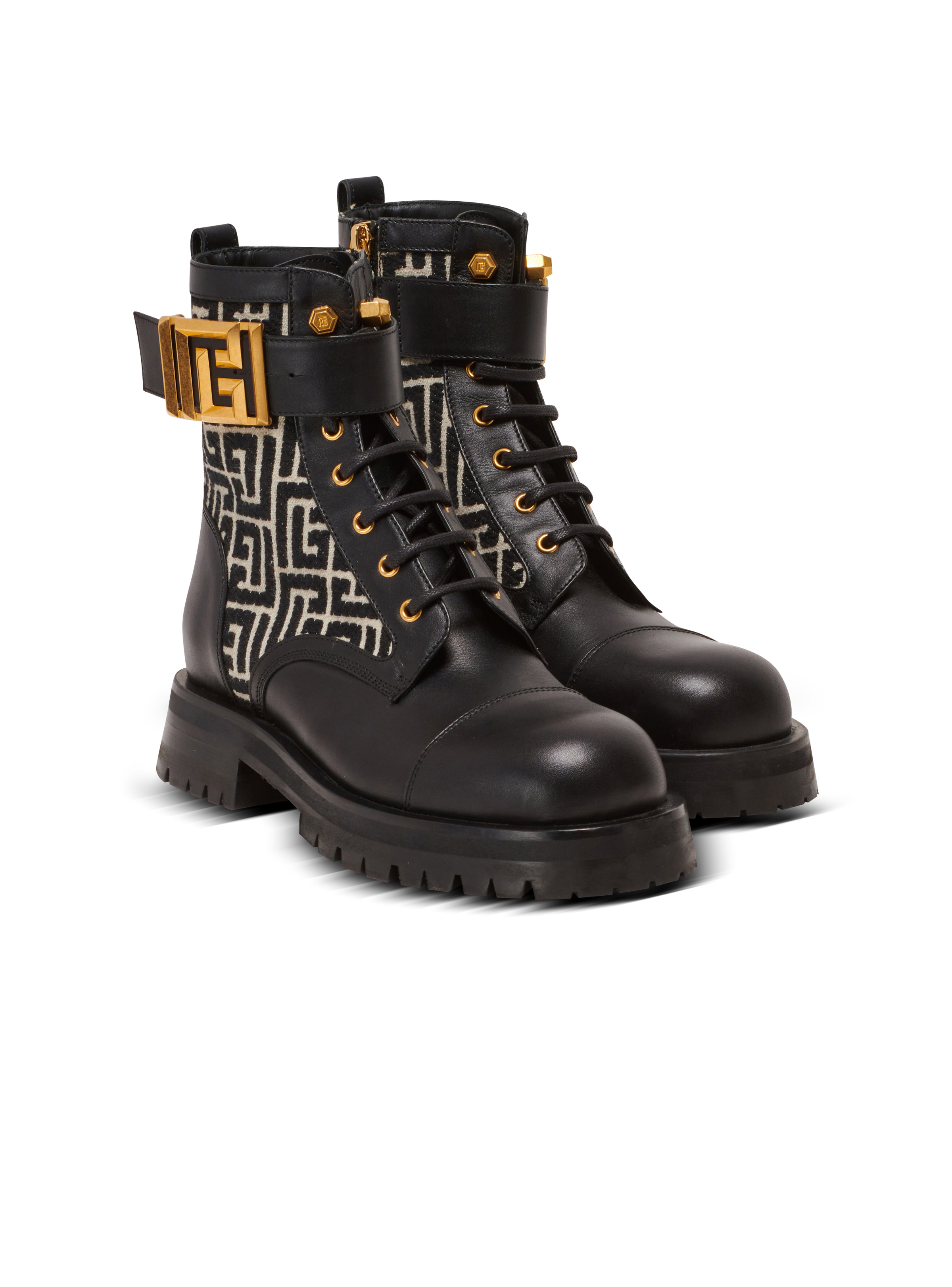 Charlie monogram jacquard and leather ranger boots - 2