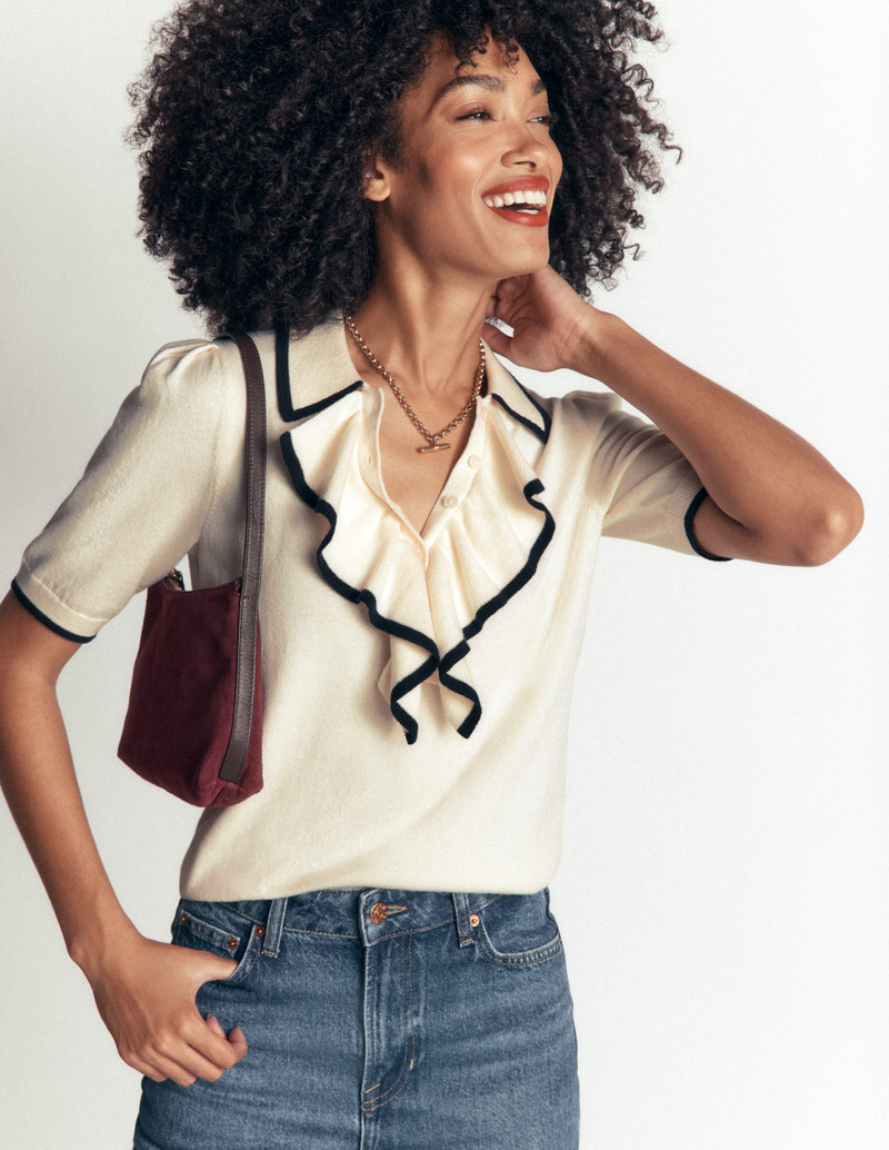 Ruffle Collar Knitted T-Shirt-Warm Ivory 4