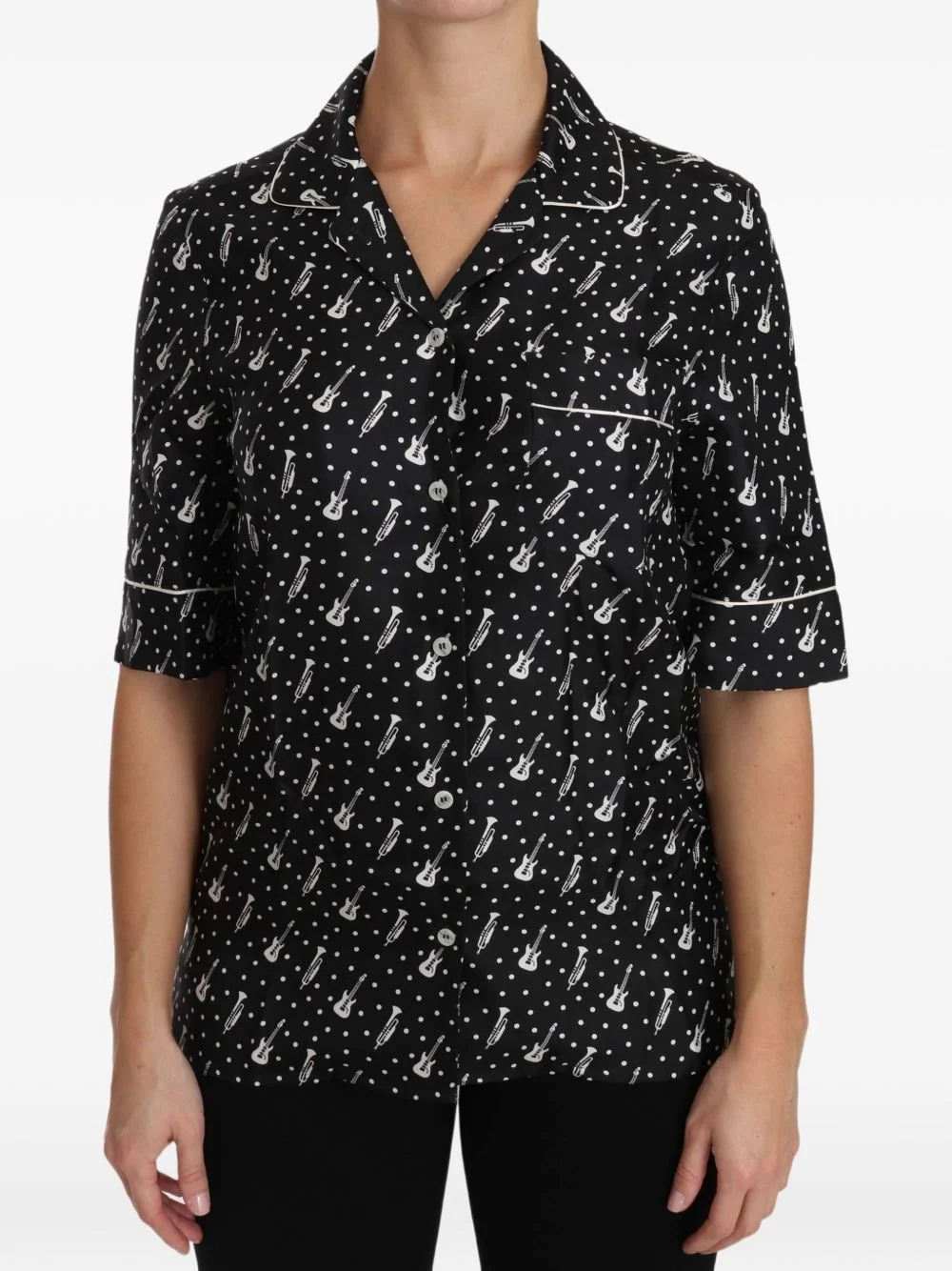 musical-instrument polka-dot silk shirt - 1