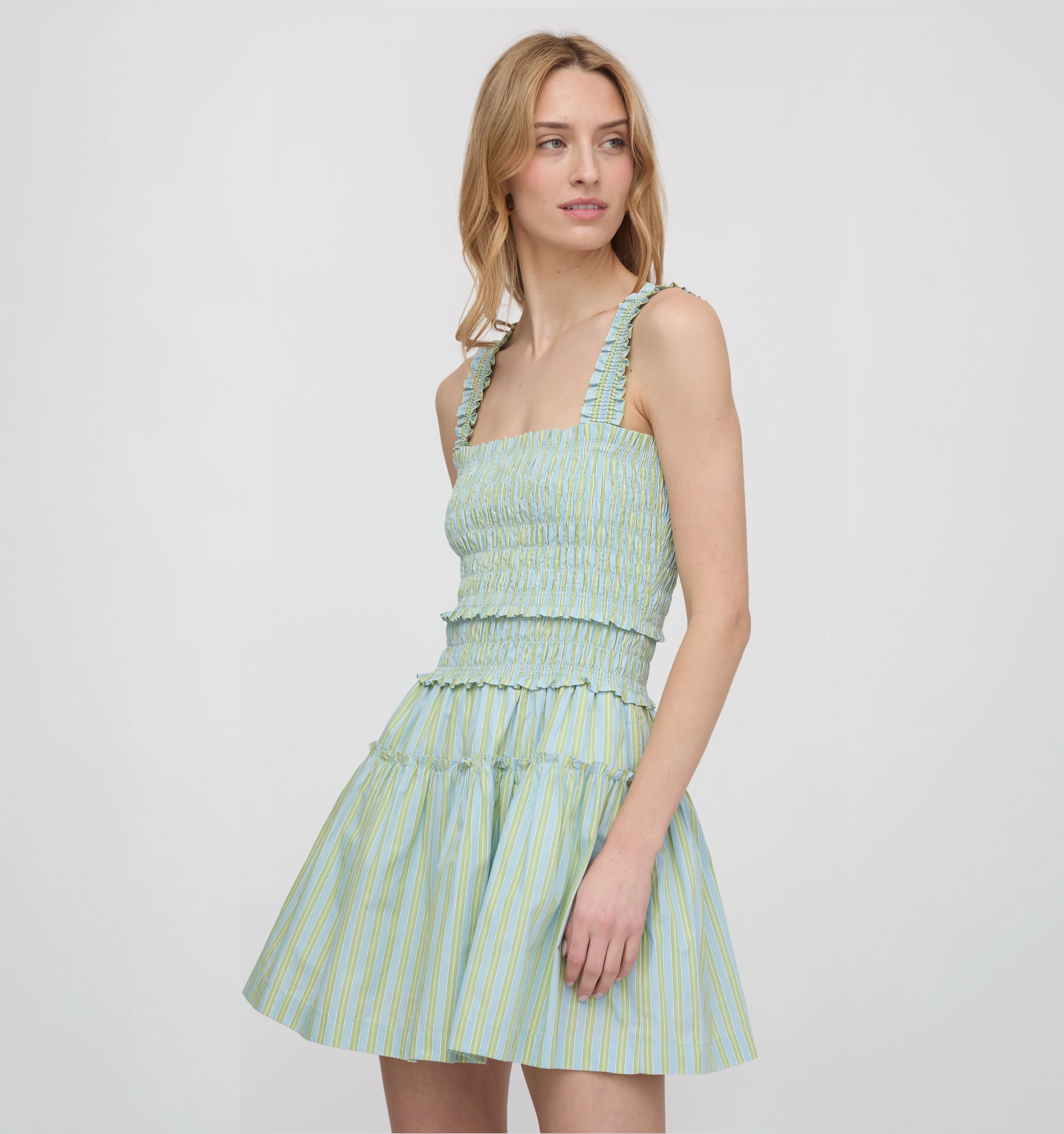 The Azalea Mini Nap Dress - Blue/Green Stripe - 1