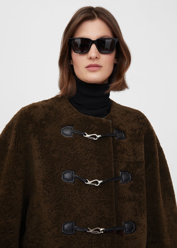 Teddy shearling clasp jacket saddle brown - 4