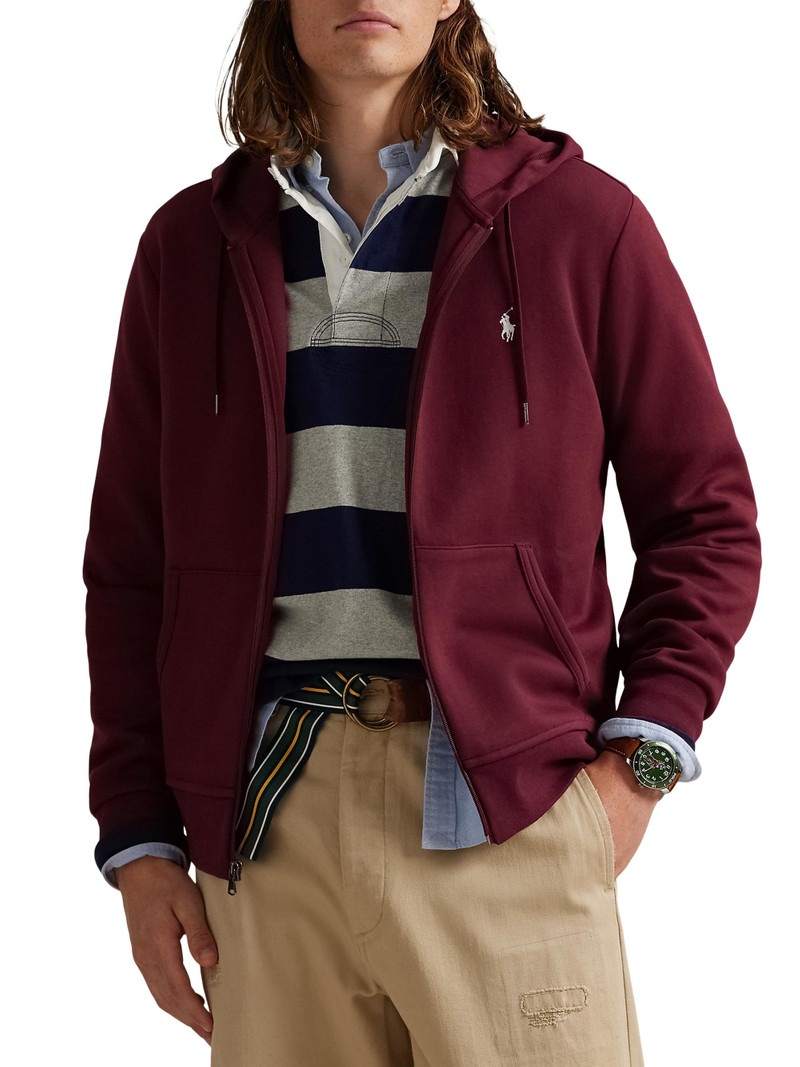 Men's Double-Knit Cotton-Blend Full-Zip Hoodie - Classic Wine 3