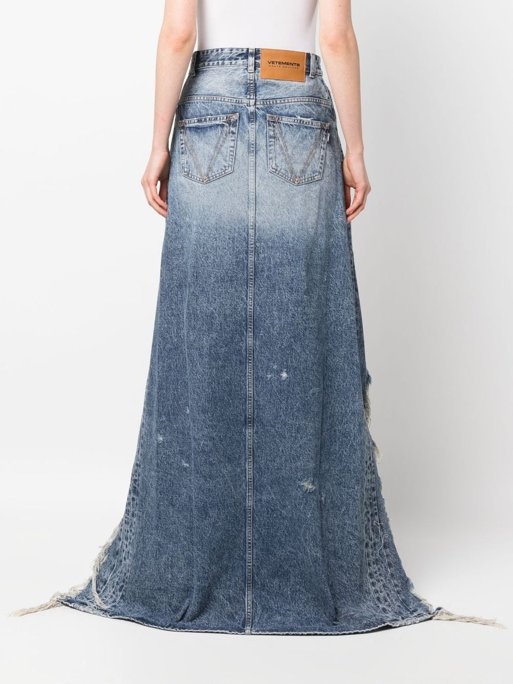 distressed denim maxi skirt - 4