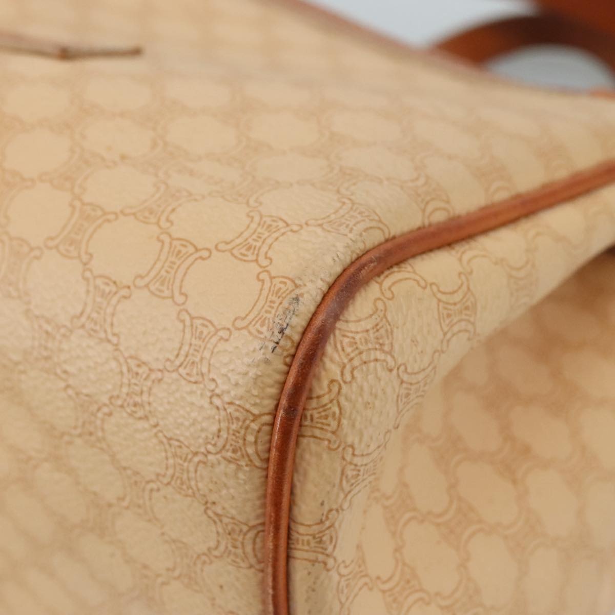 CELINE Macadam Canvas Hand Bag Pvc Leather Beige Brown Gold - 9