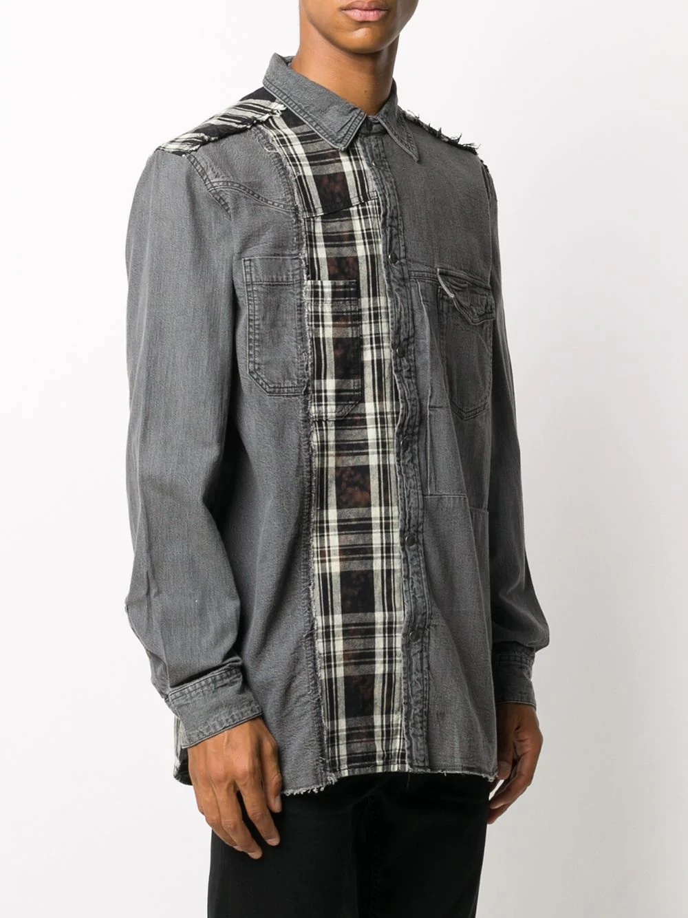 contrast check denim shirt - 3