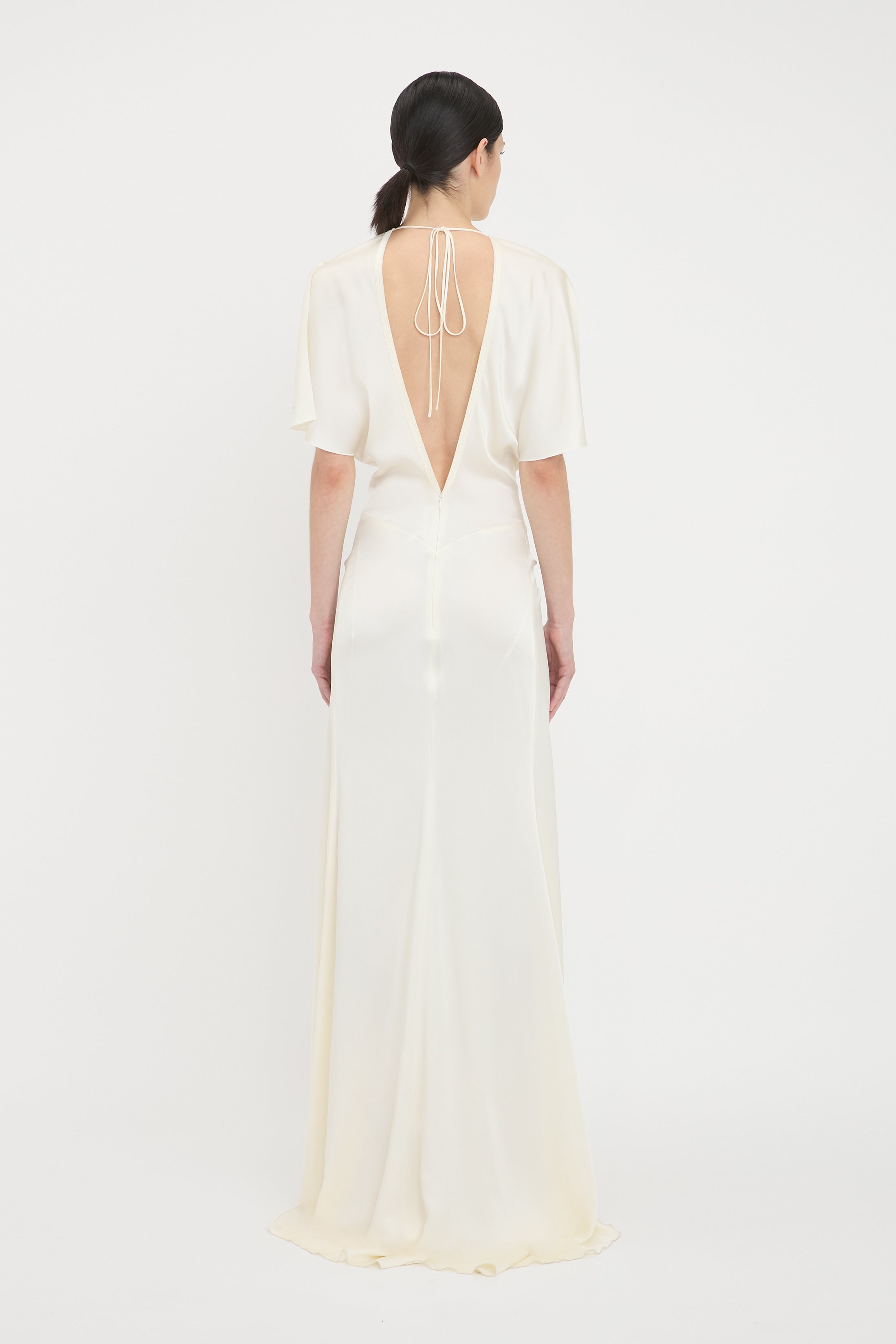 Gathered Waist Floor-Length Dress In Ivory - 4