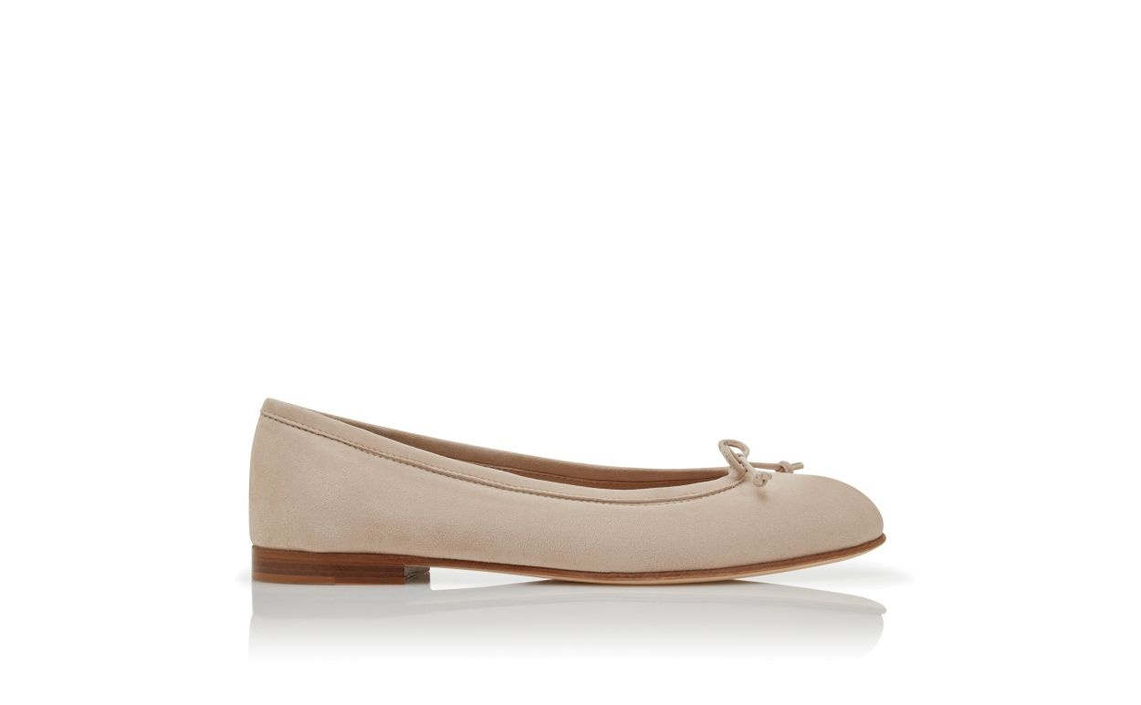 Light Beige Suede Ballerina Flats - 1