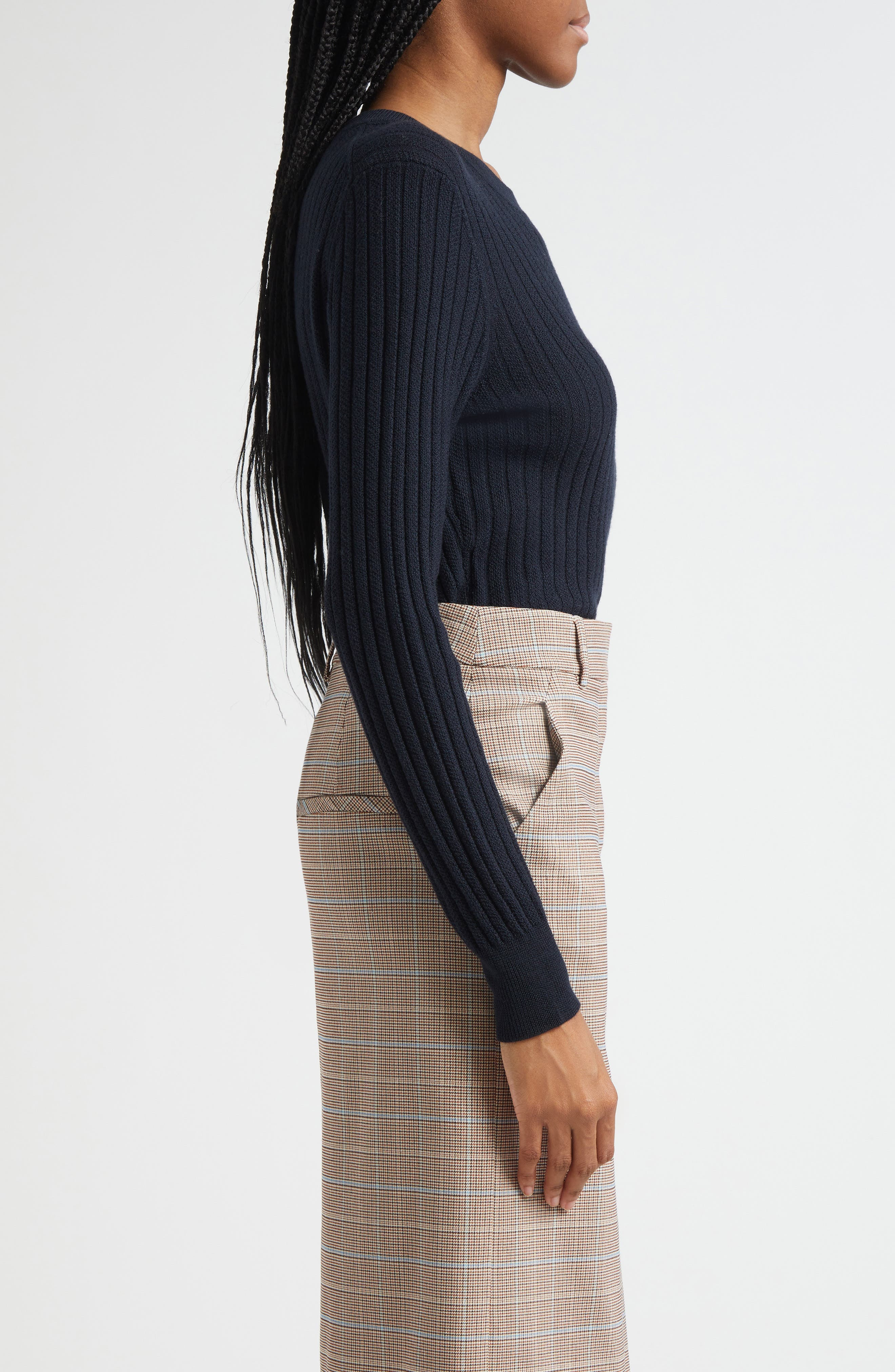 Veronica Beard Cheval Merino Wool Crewneck Sweater in Navy at Nordstrom - 4