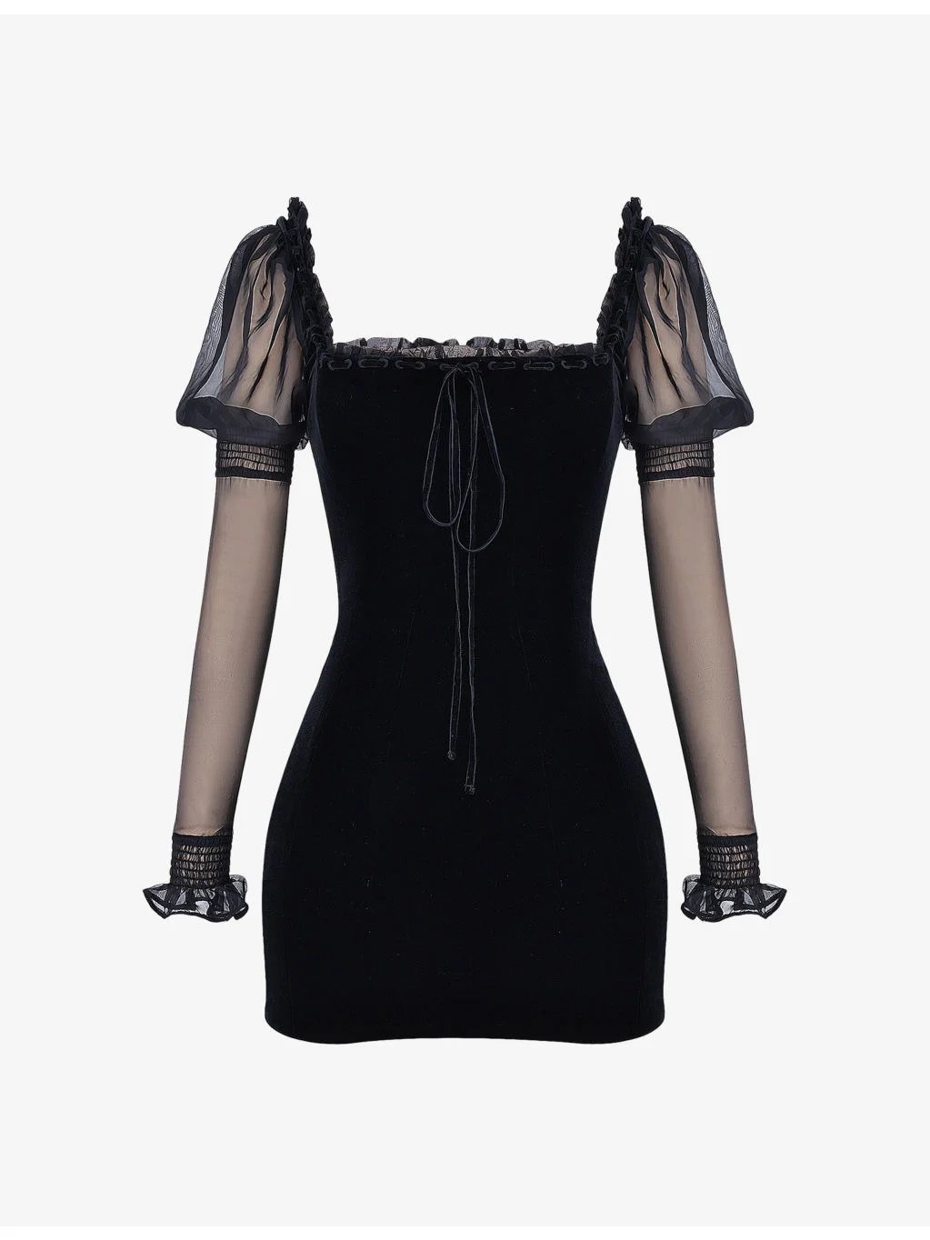 Syana square-neck stretch-velvet mini dress - 1