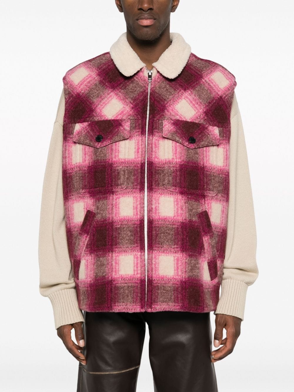 Kiraneo plaid-check zip-up gilet - 3