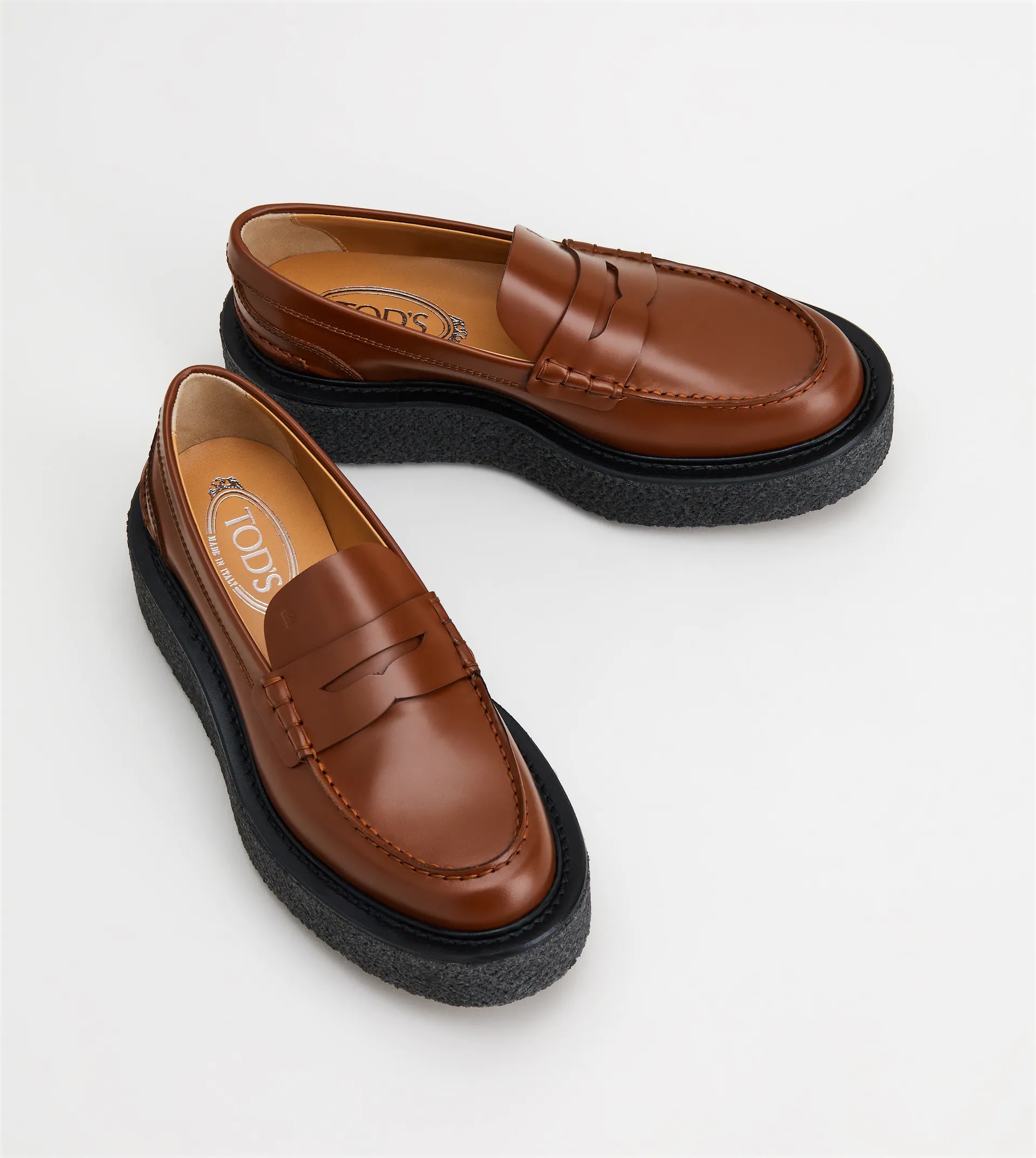 PLATFORM LOAFERS IN LEATHER - BROWN - 3