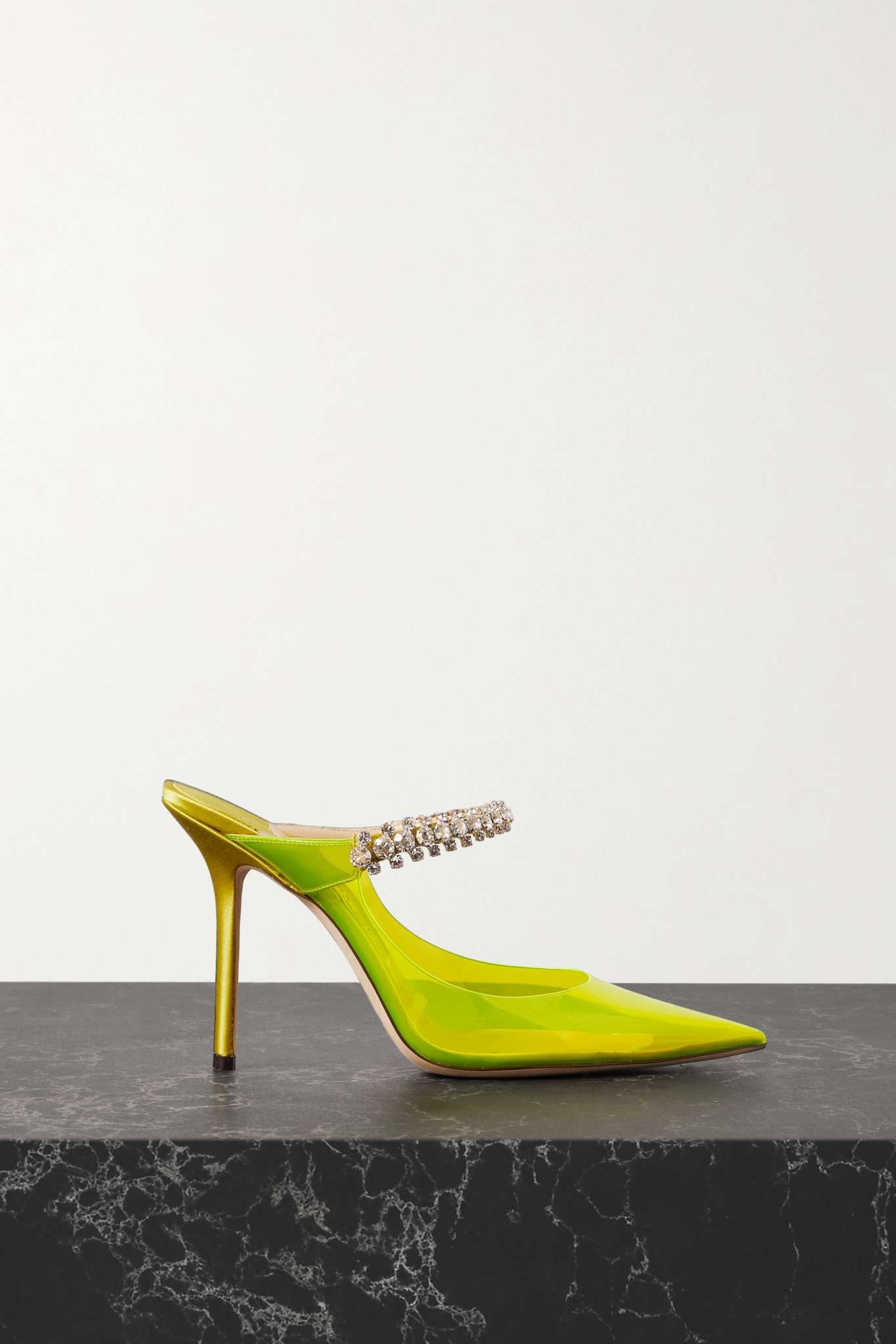 Bing 100 neon PVC and crystal-embellished satin mules - 1