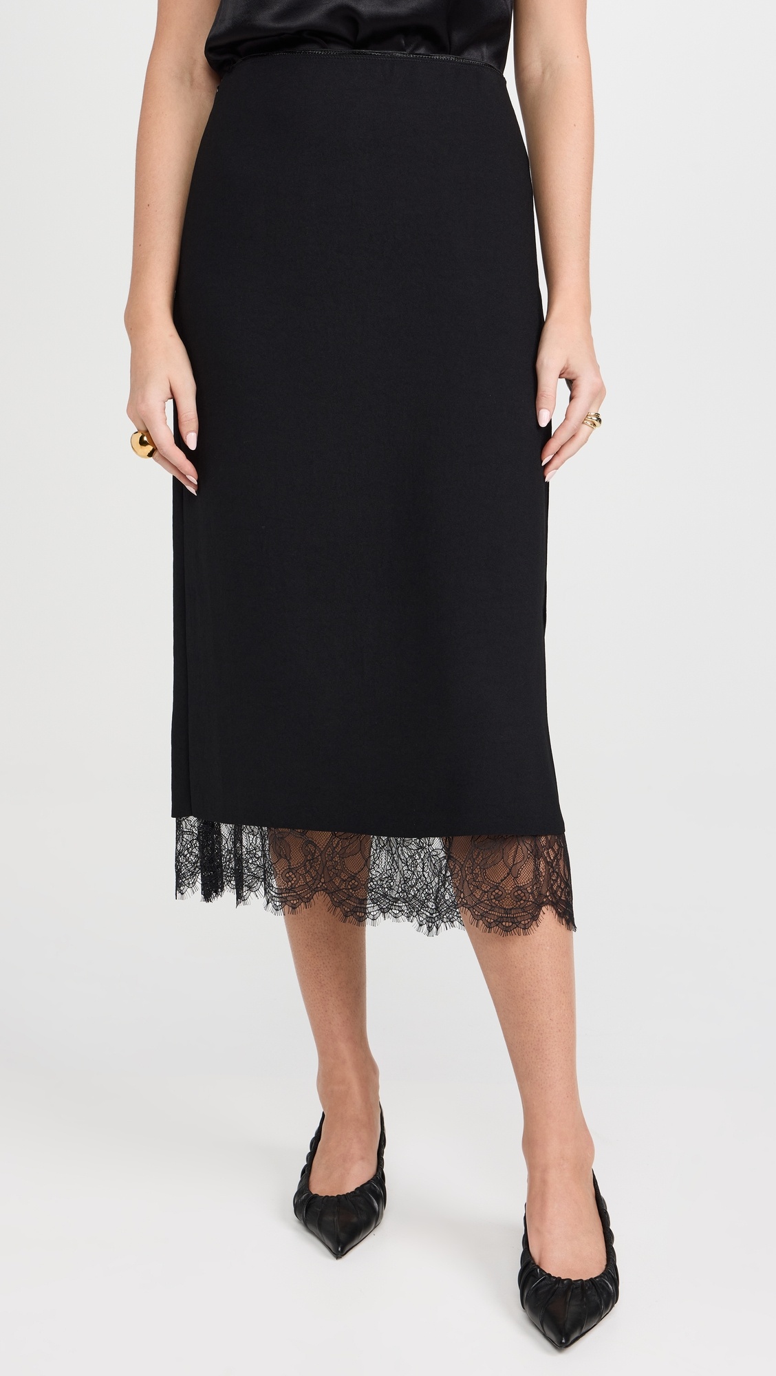 Lace Paneled Straight Skirt - 1