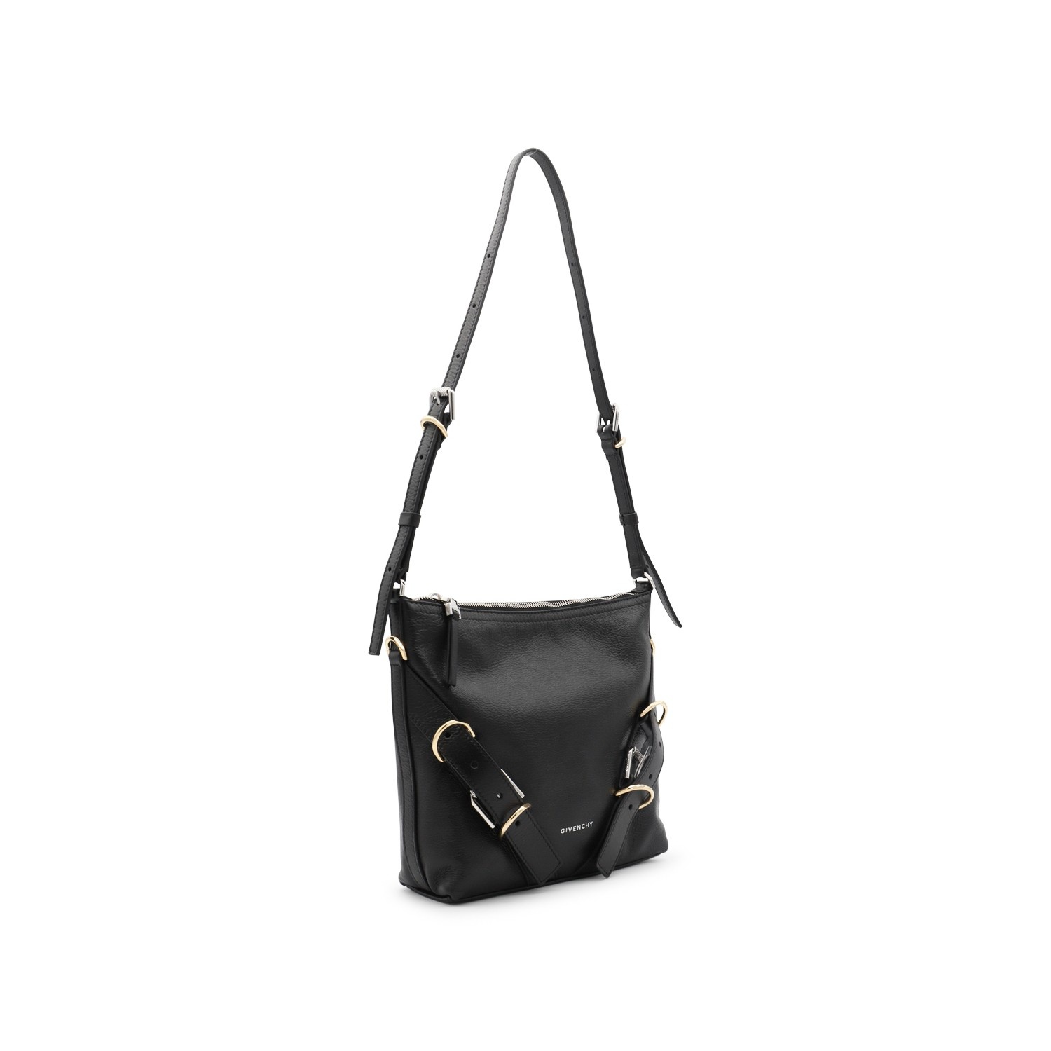 BLACK LEATHER VOYOU SHOULDER BAG - 2