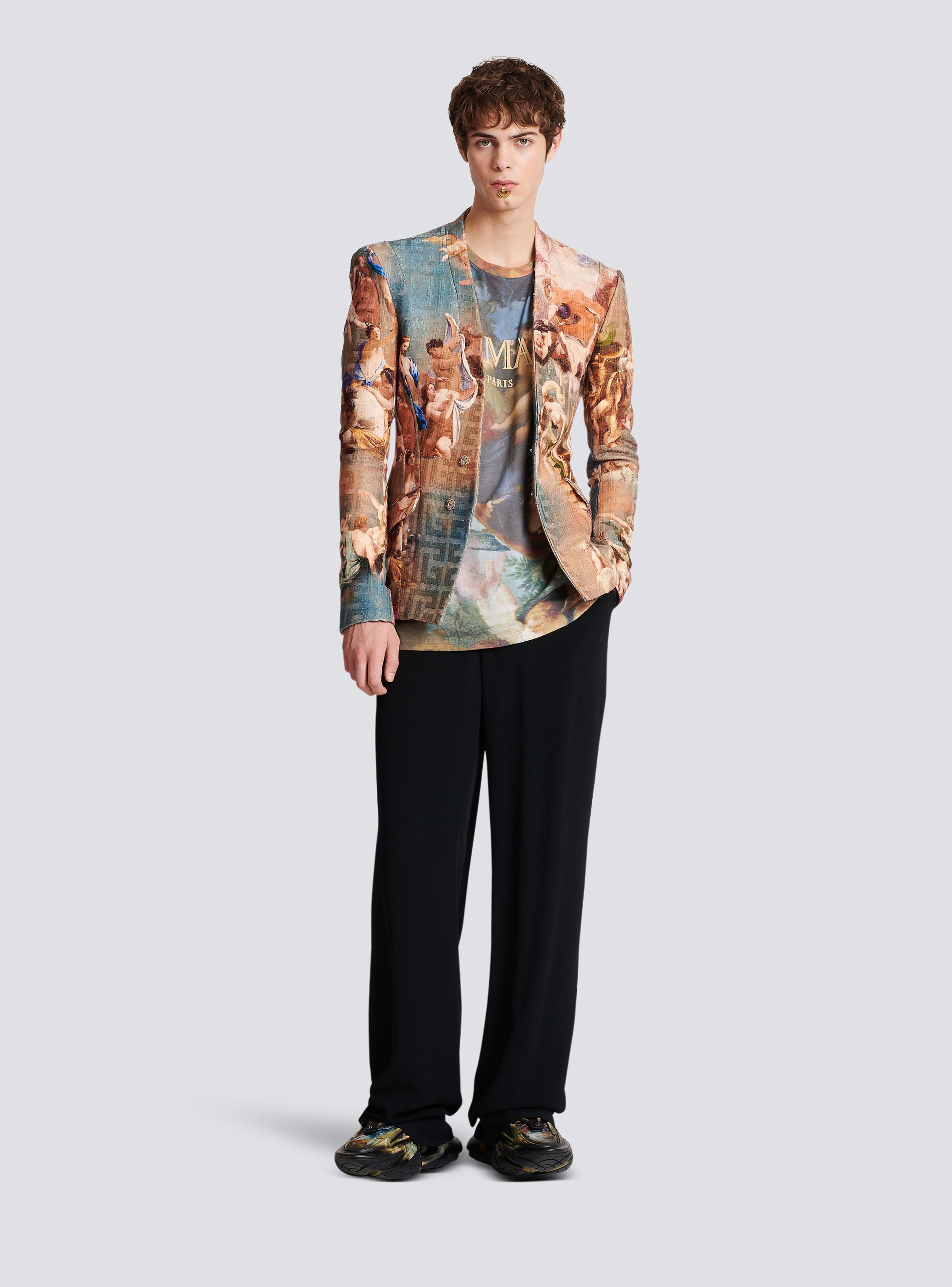 Sky print collarless jacket - 2
