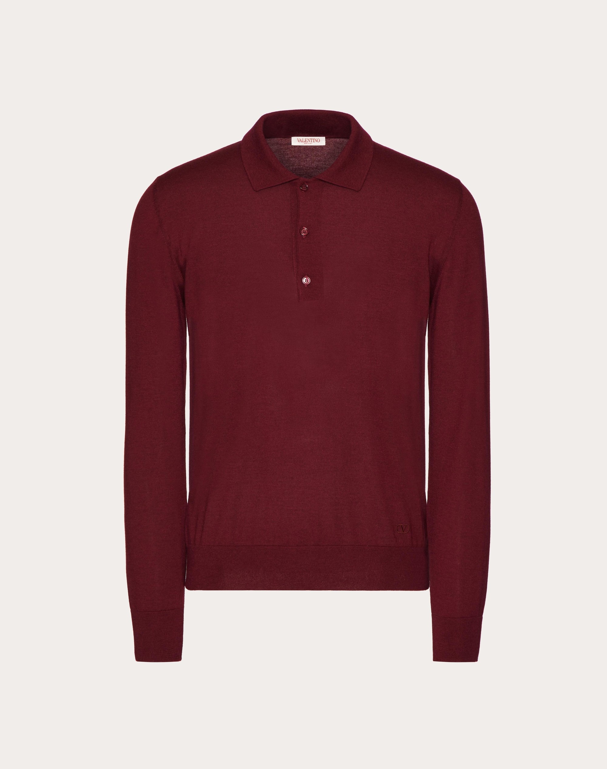 LONG-SLEEVE CASHMERE AND SILK POLO SHIRT WITH VLOGO SIGNATURE EMBROIDERY - 1