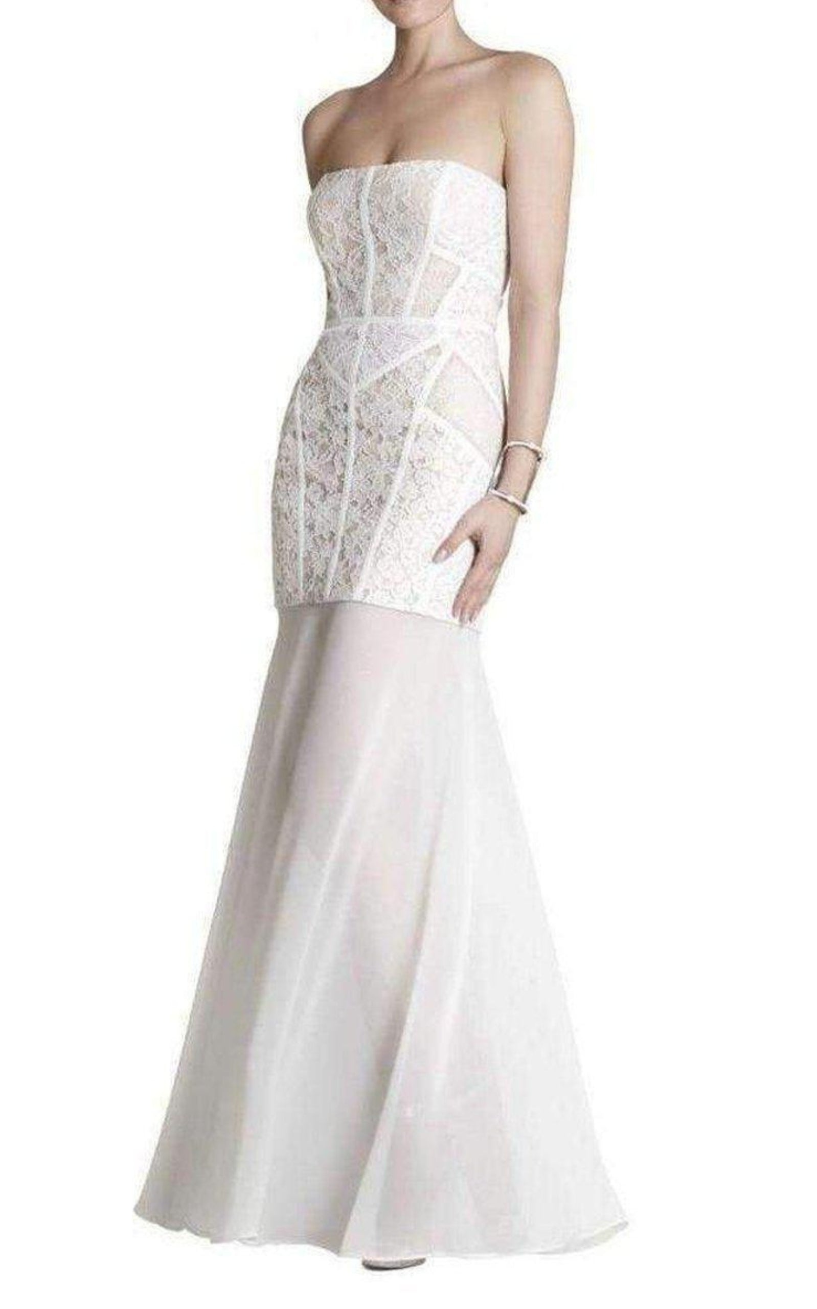 BCBGMAXAZRIA - Vivienne Lace Blocked Strapless Dress - 2