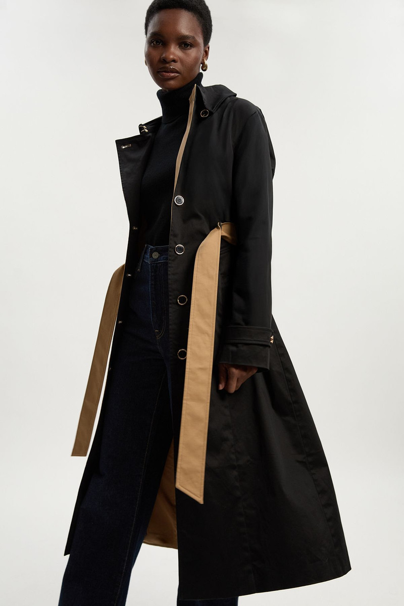 Colour Block Belted Tailored Trench Coat 1