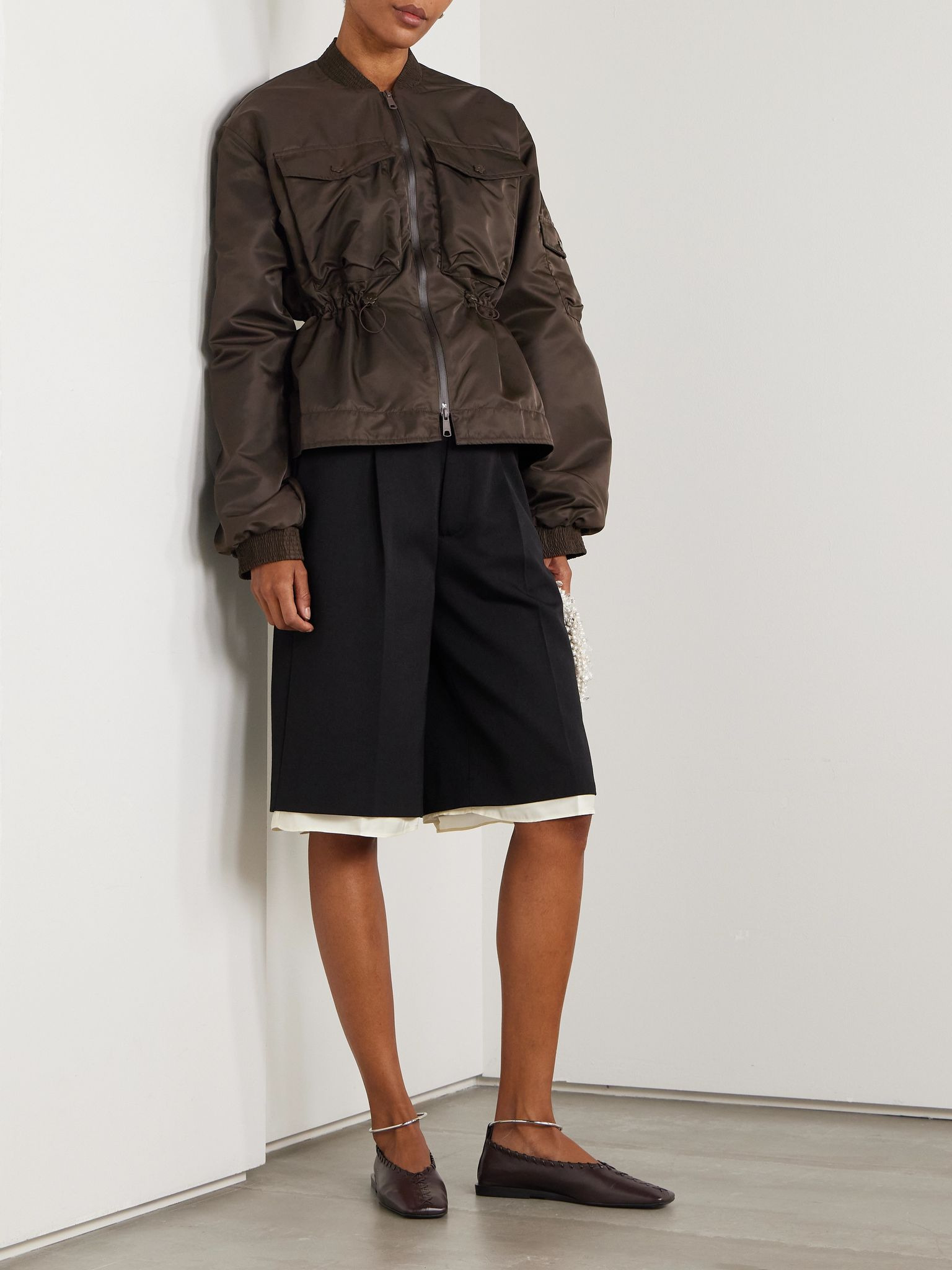 Birdie ruched padded shell bomber jacket Brown - 4