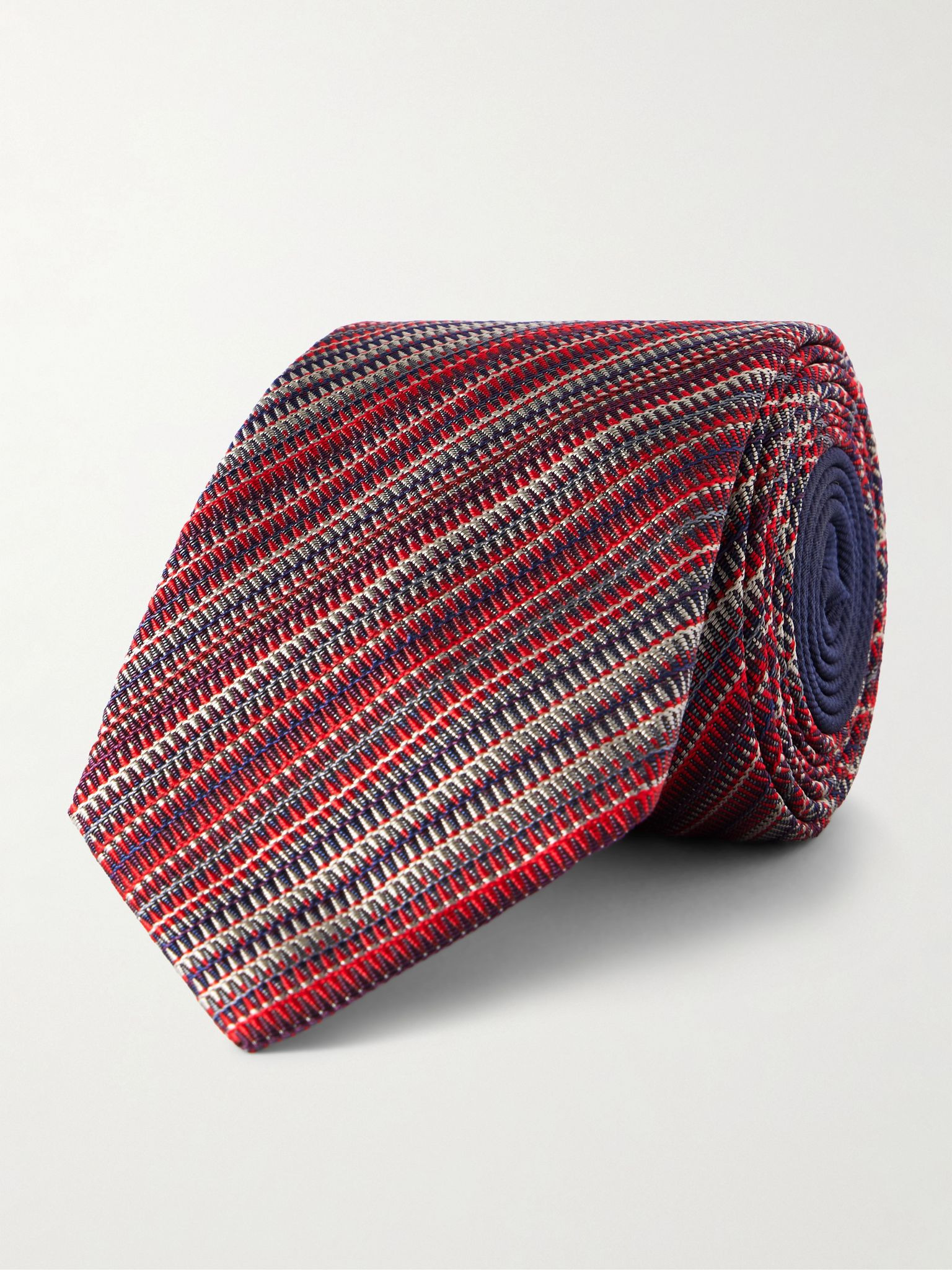 7cm Striped Silk-Jacquard Tie Red - 1