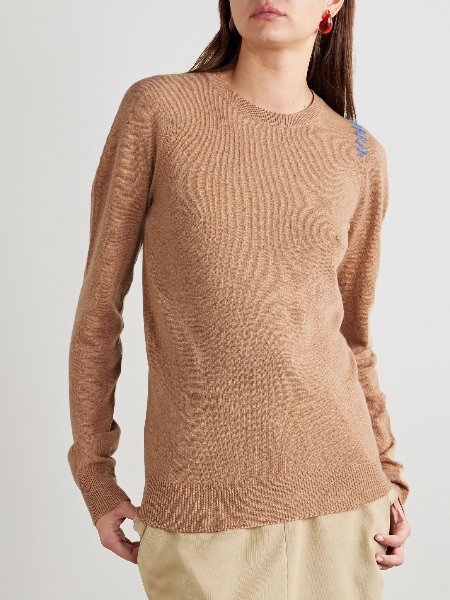 Embroidered wool and cashmere-blend sweater Brown - 3