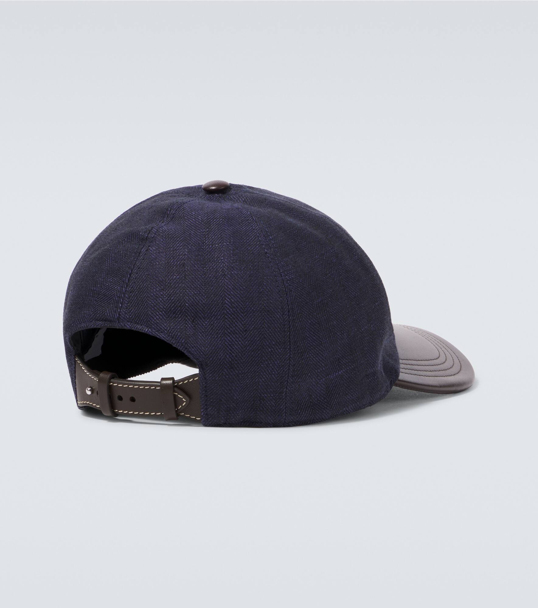 Leather-trimmed linen baseball cap - 4