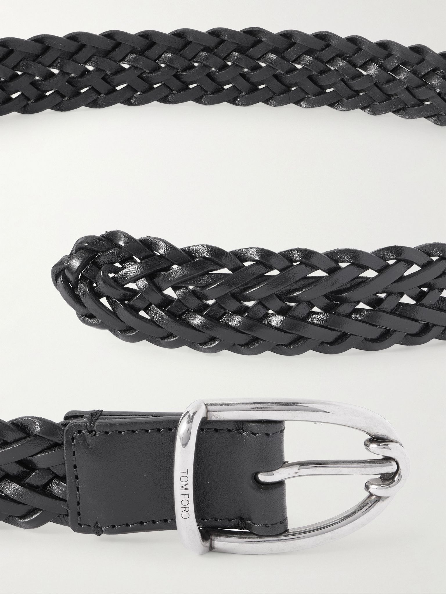 2.5cm Woven Leather Belt Black - 3