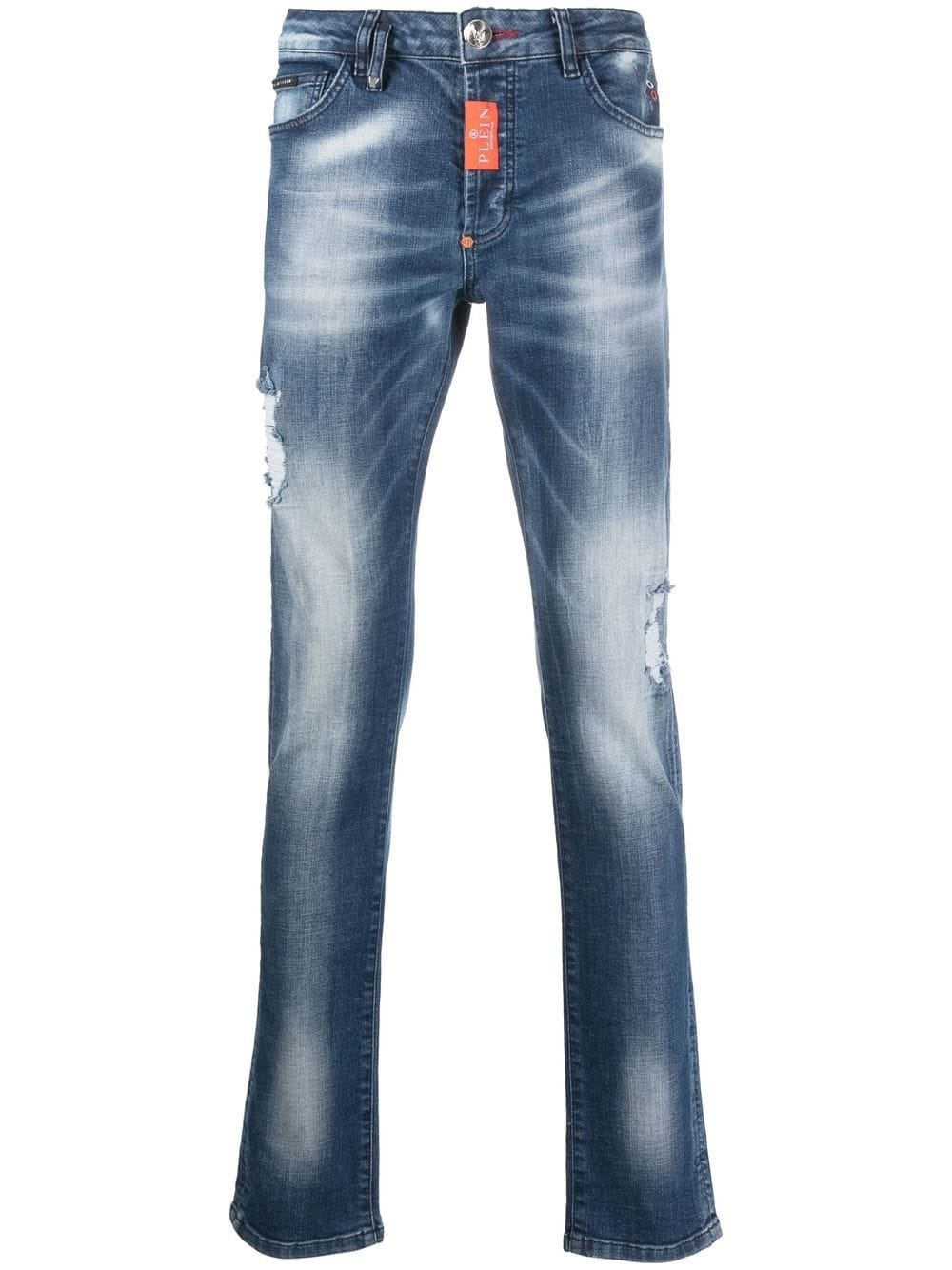 logo-print distressed jeans - 1