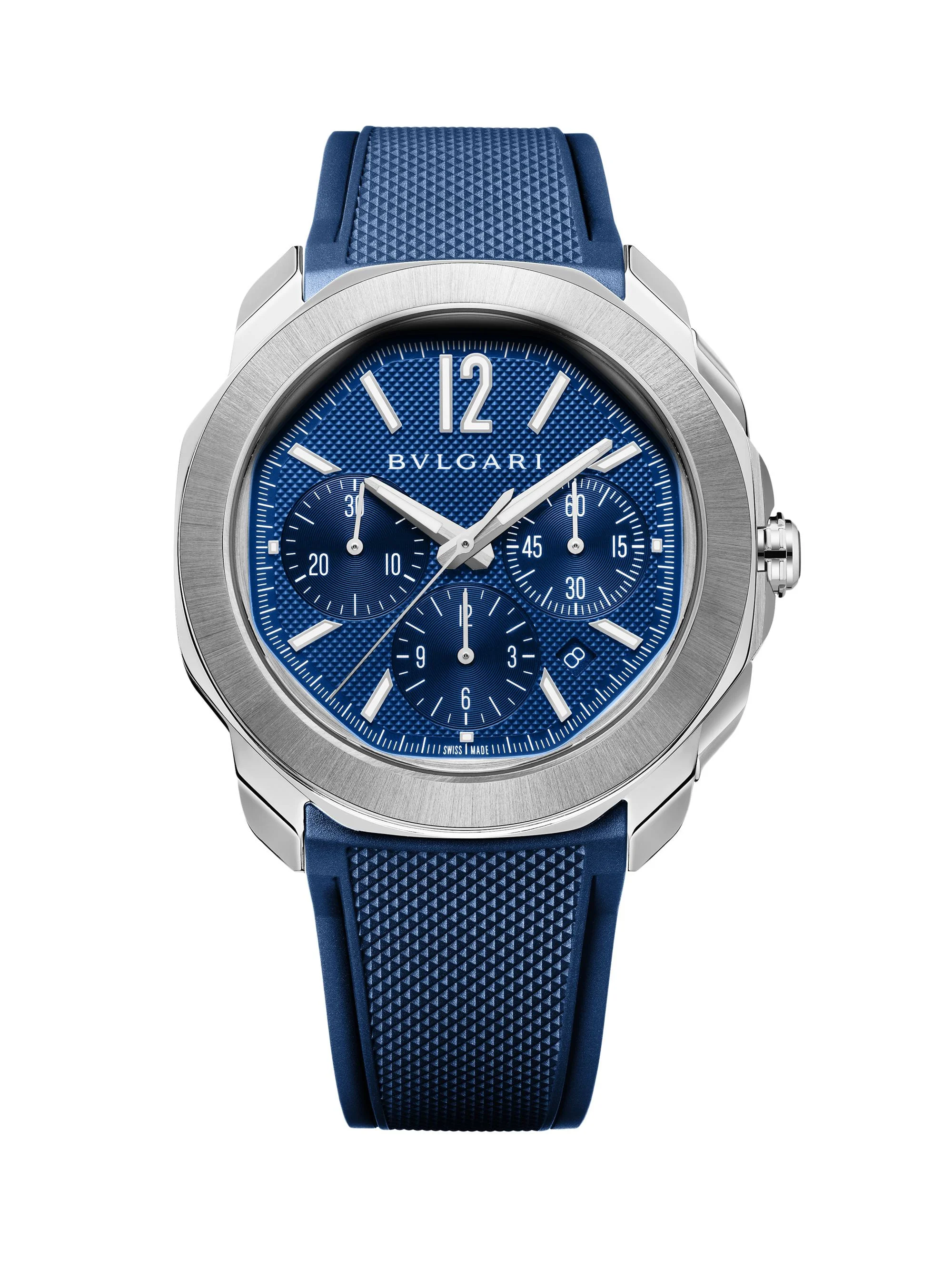 Men's Octo Roma Stainless Steel & Rubber Chronograph Watch - Blue - 1
