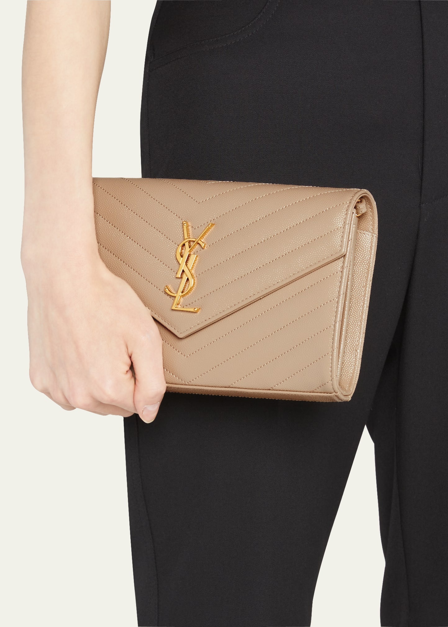 YSL Monogram Large Wallet on Chain in Grained Leather - 2
