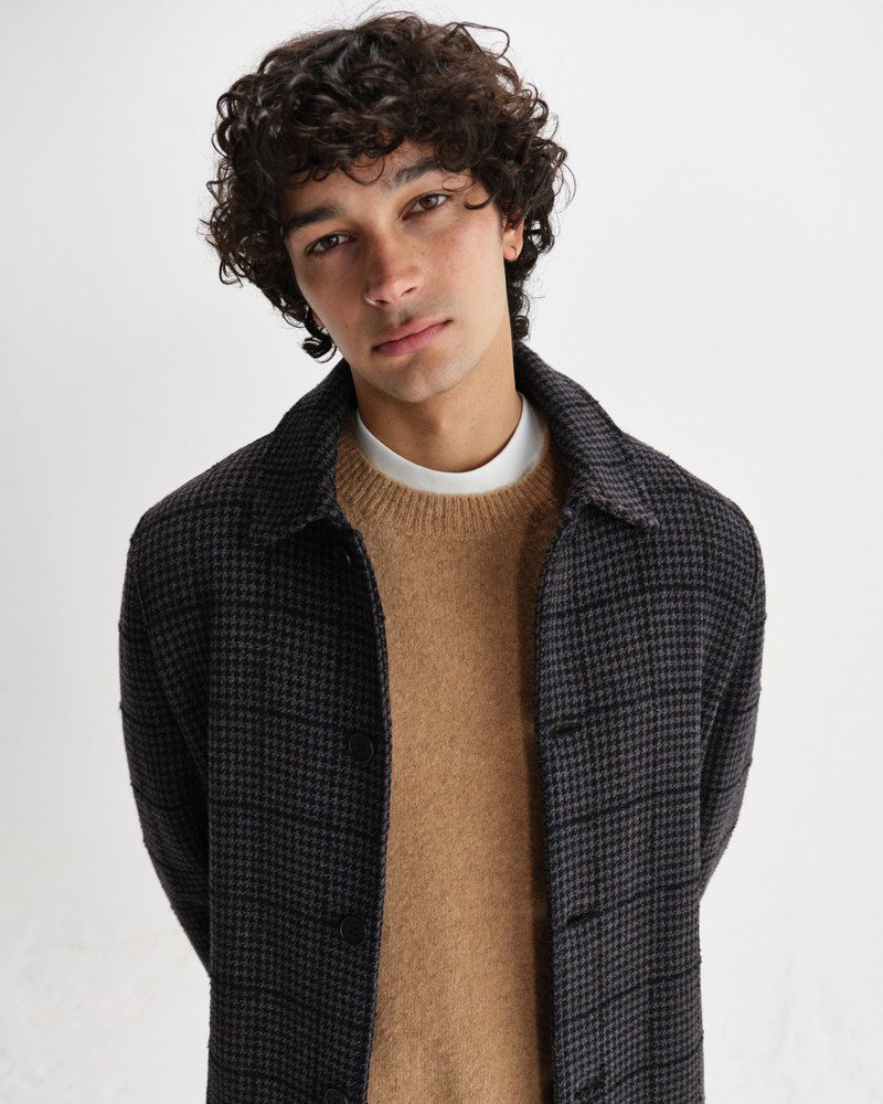 Stan - Navy And Grey Puppytooth Check Wool Car Coat 3