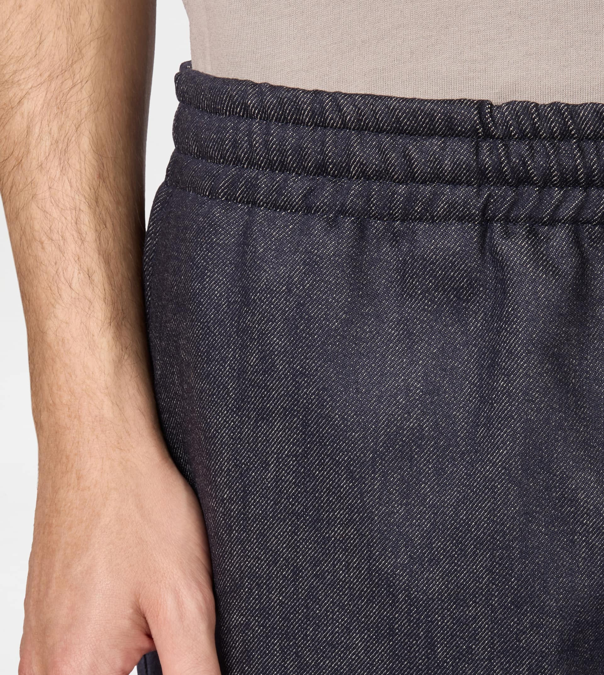 PANTS IN WOOL DENIM WITH DRAWSTRING - BLUE - 4