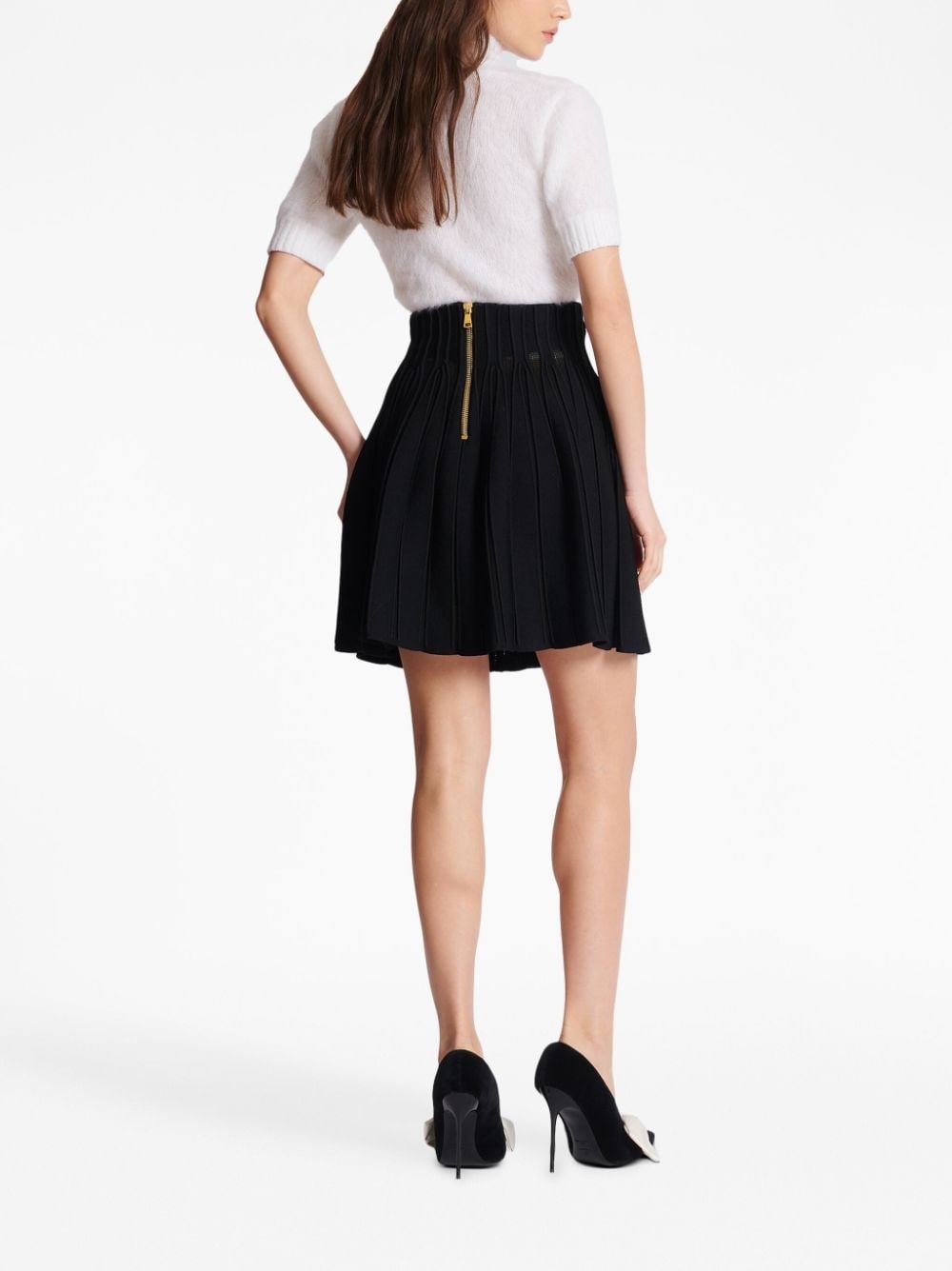 ribbed-knit pleated skater skirt - 4