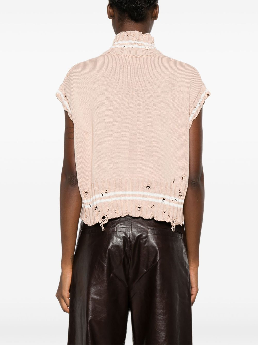 high-neck frayed knitted top - 4
